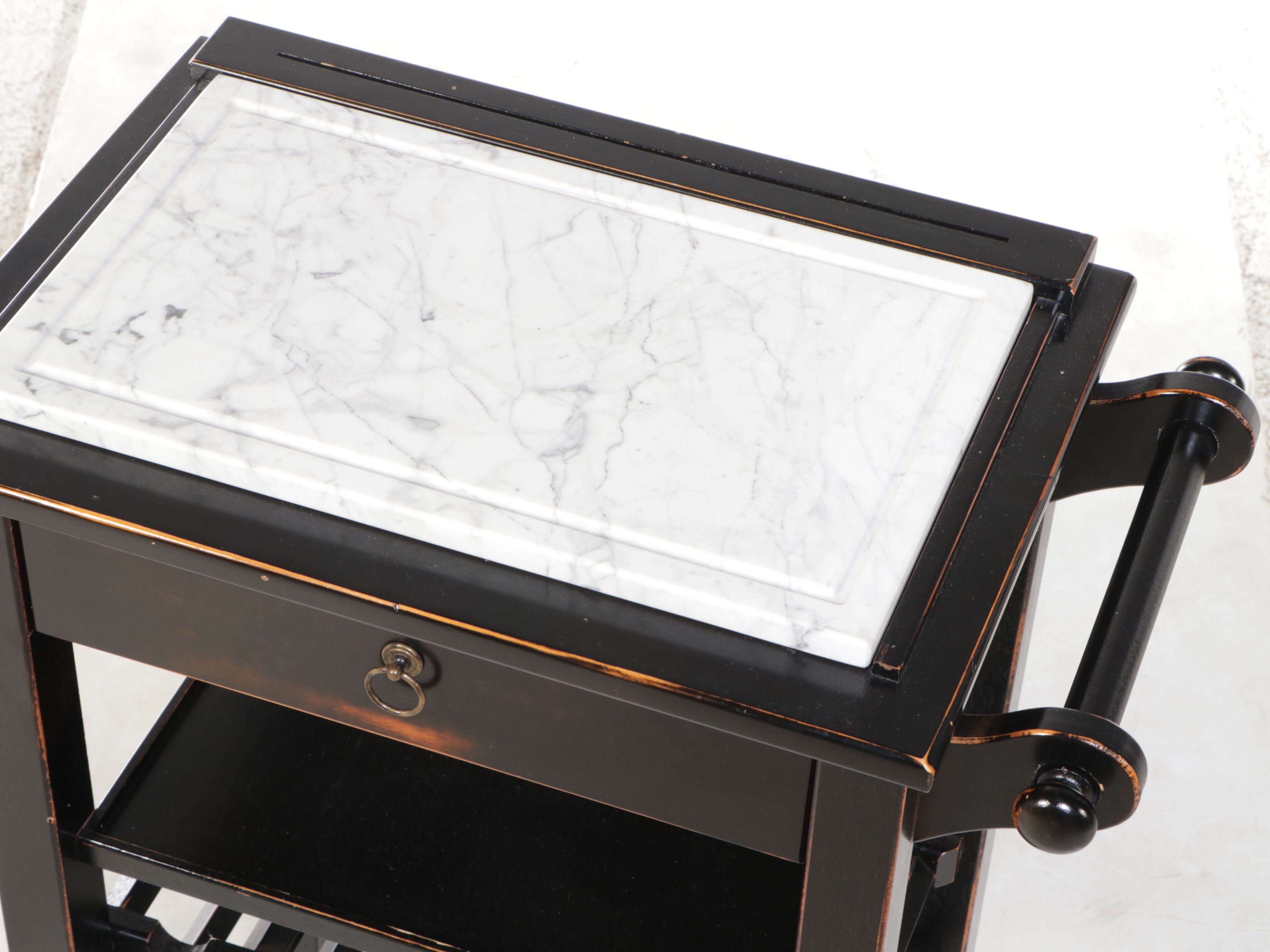 Marble Top Kitchen Island with Wine Rack and Mirrored Coat Hanger