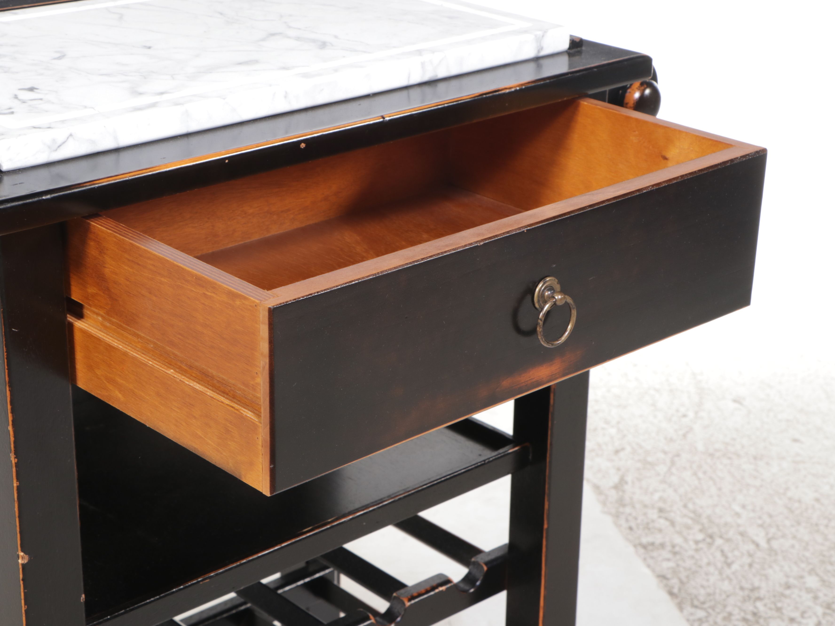 Marble Top Kitchen Island with Wine Rack and Mirrored Coat Hanger