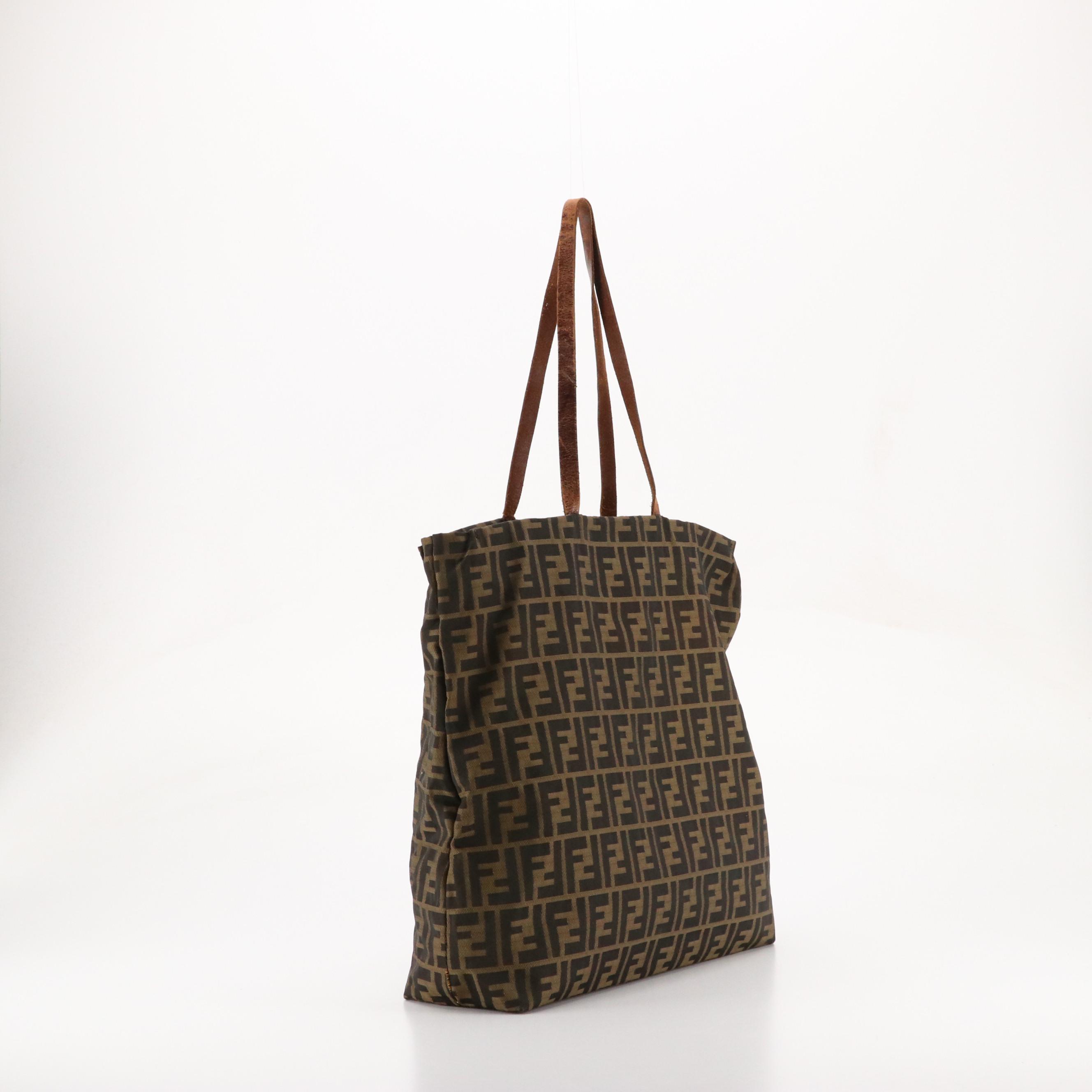 Fendi Tote in Zucca Jacquard Canvas and Leather