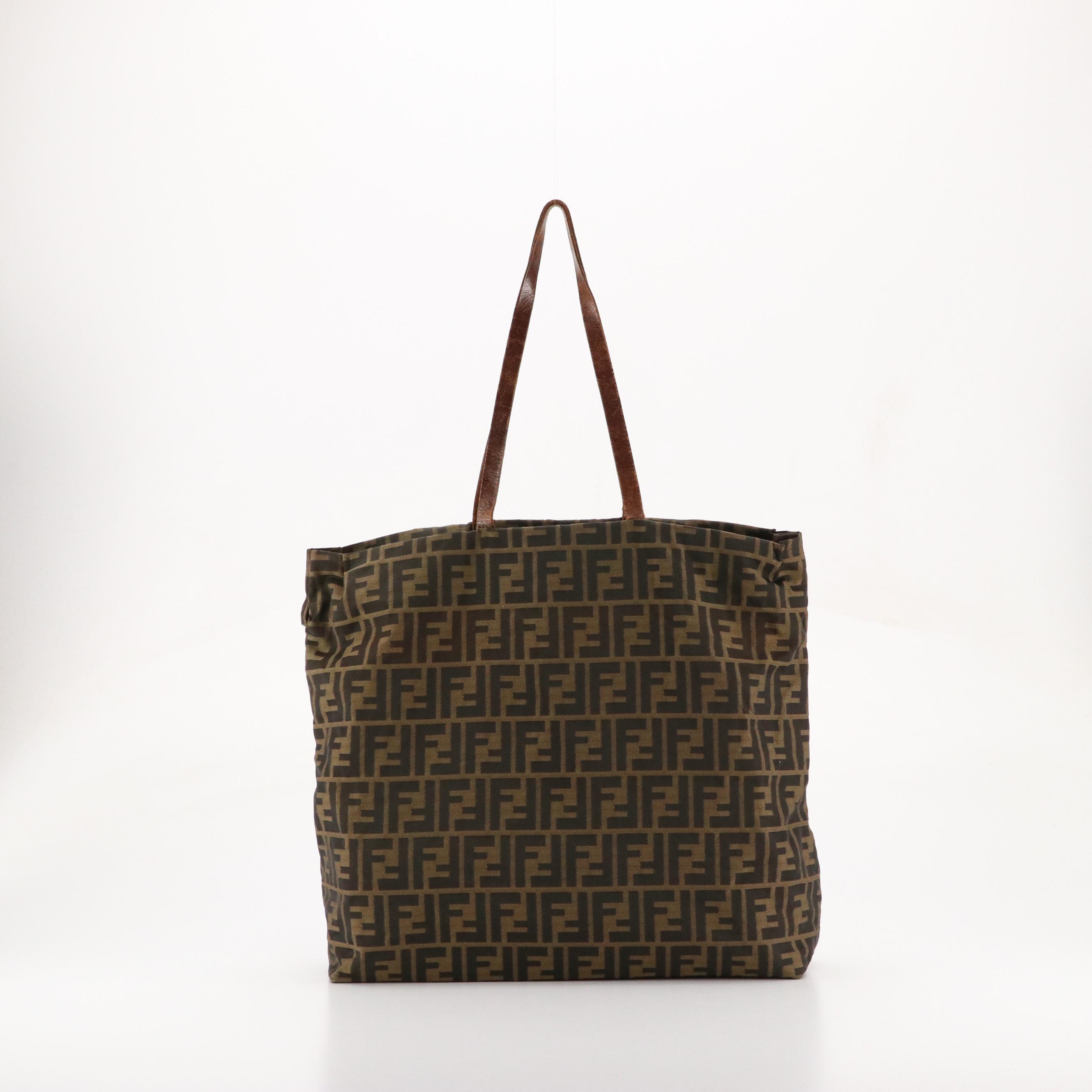 Fendi Tote in Zucca Jacquard Canvas and Leather