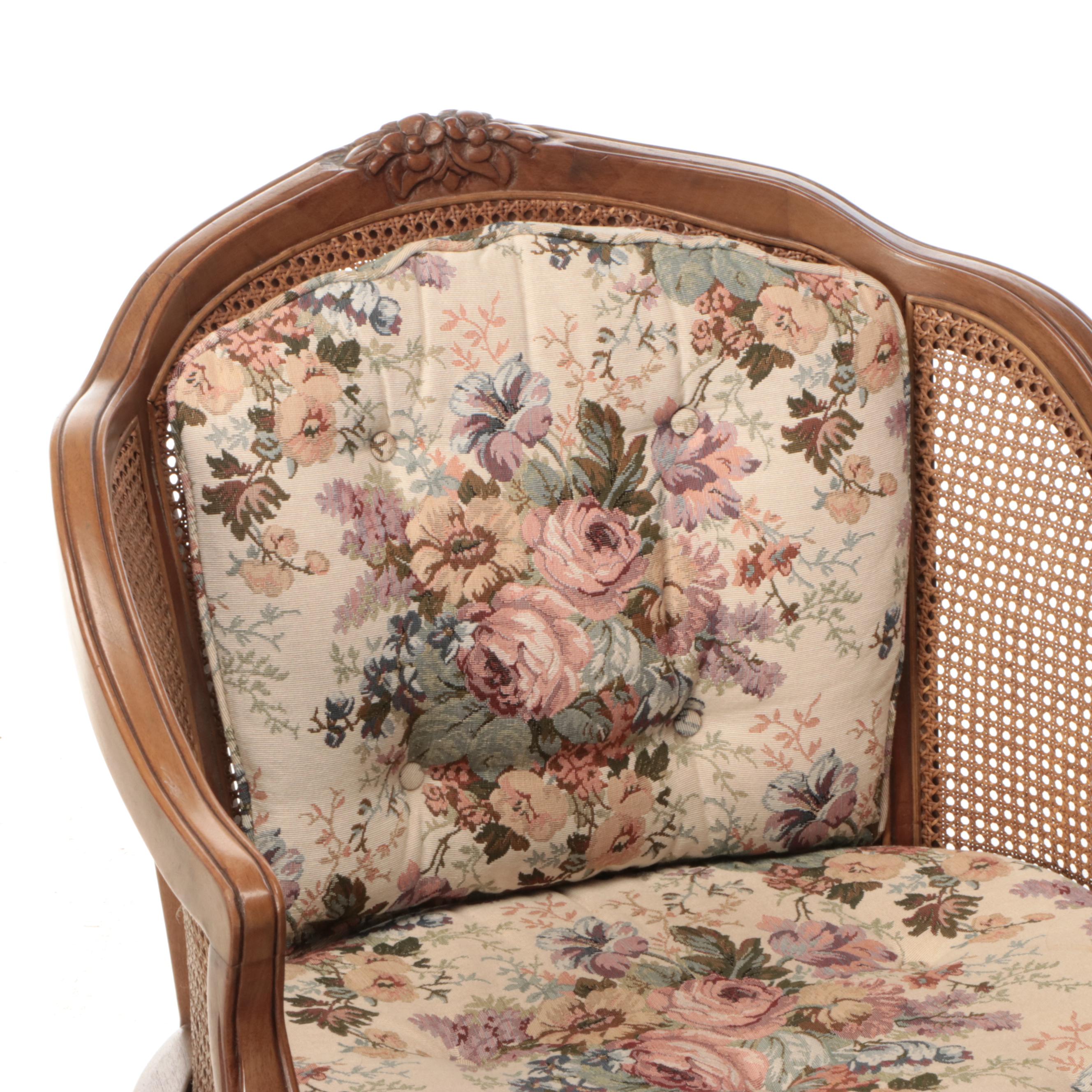 French Provincial Armchair with Woven Cane Side Panels, Late 20th Century