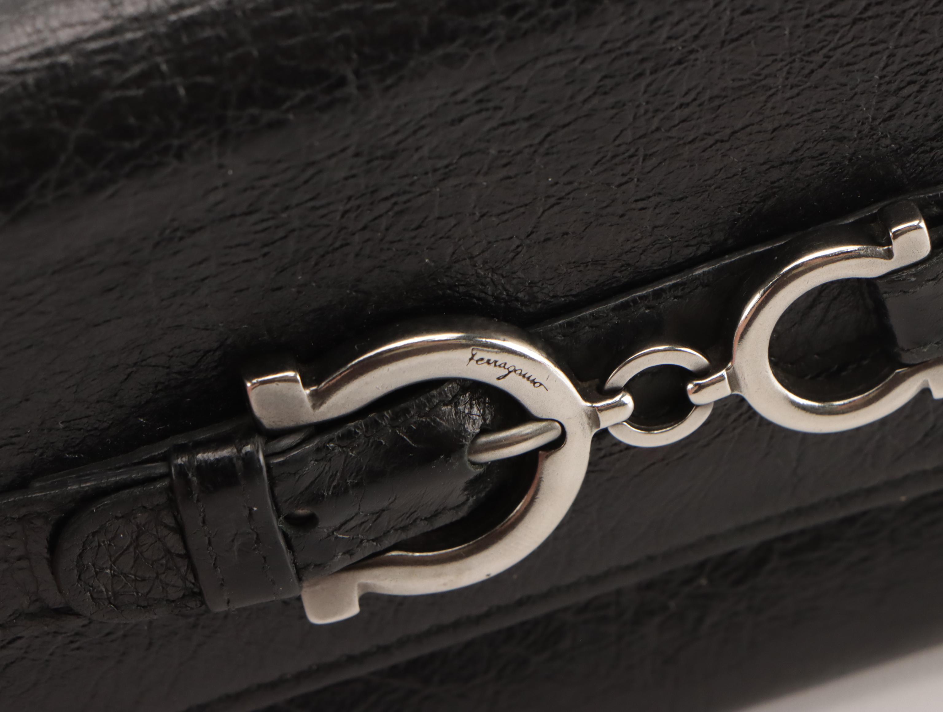 Salvatore Ferragamo Gancini Buckle Long Wallet in Crinkled Calfskin Leather