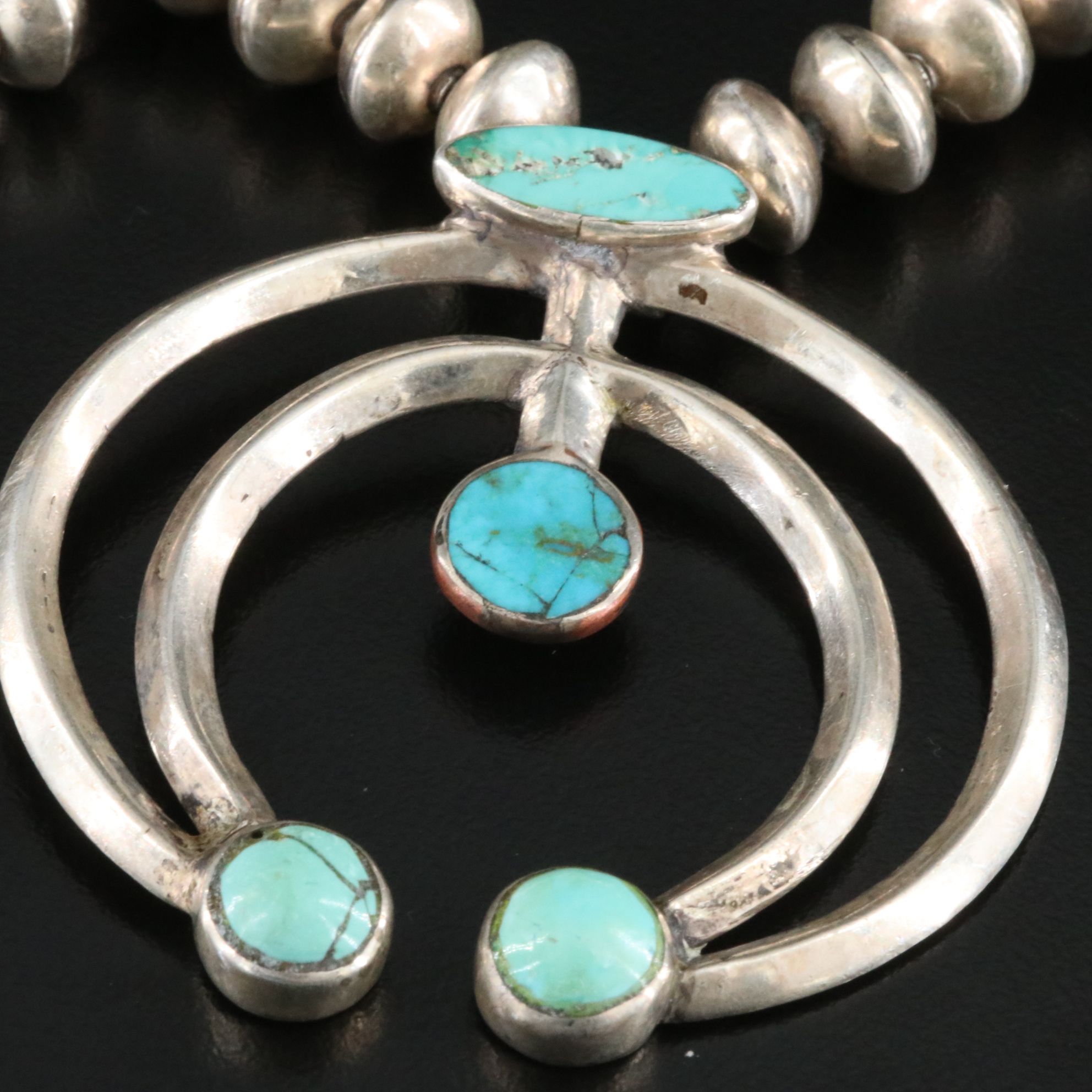 Sterling Turquoise Squash Blossom Necklace with Copper Accents