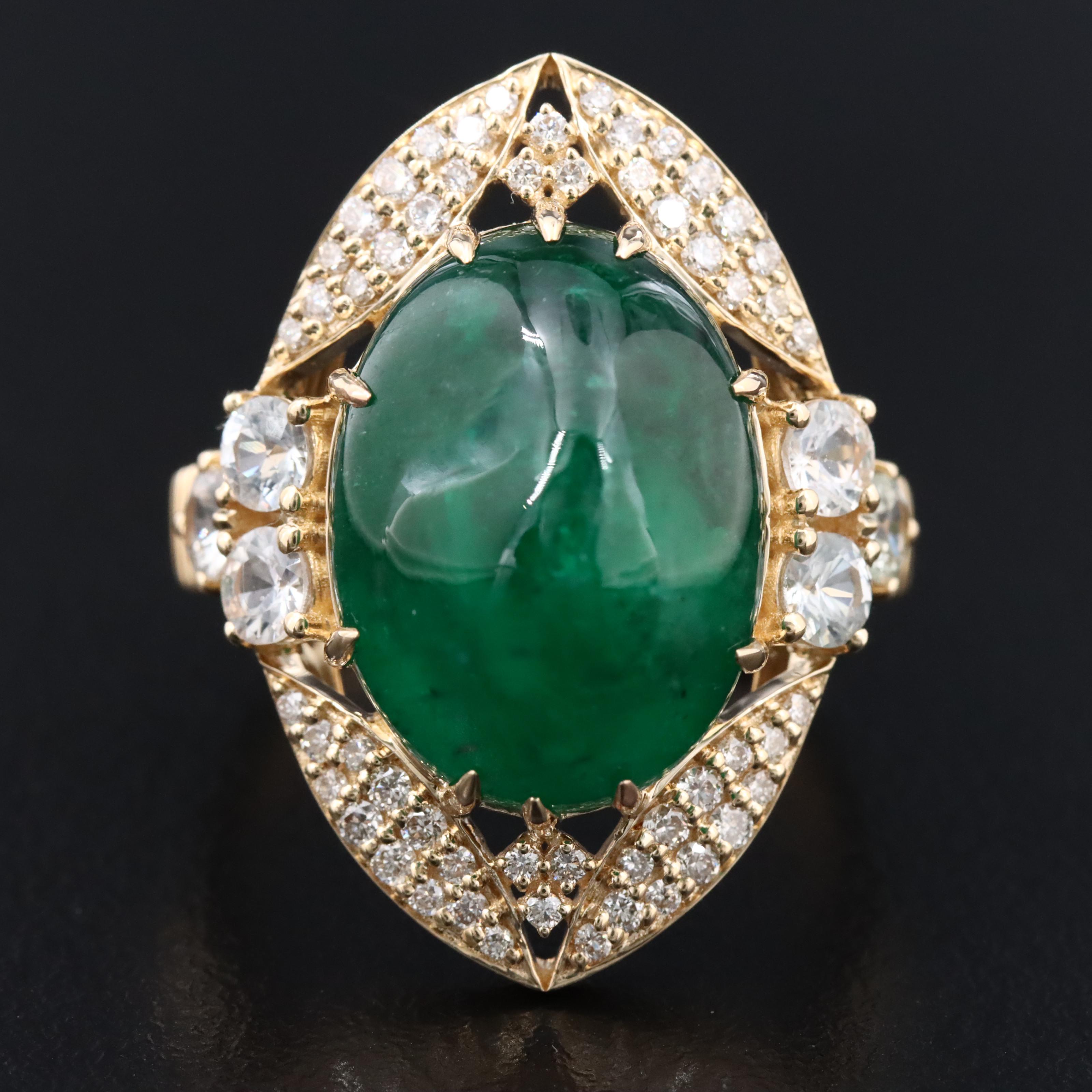 14K 10.54 CT Emerald, White Sapphire and Diamond Ring with IGI Report