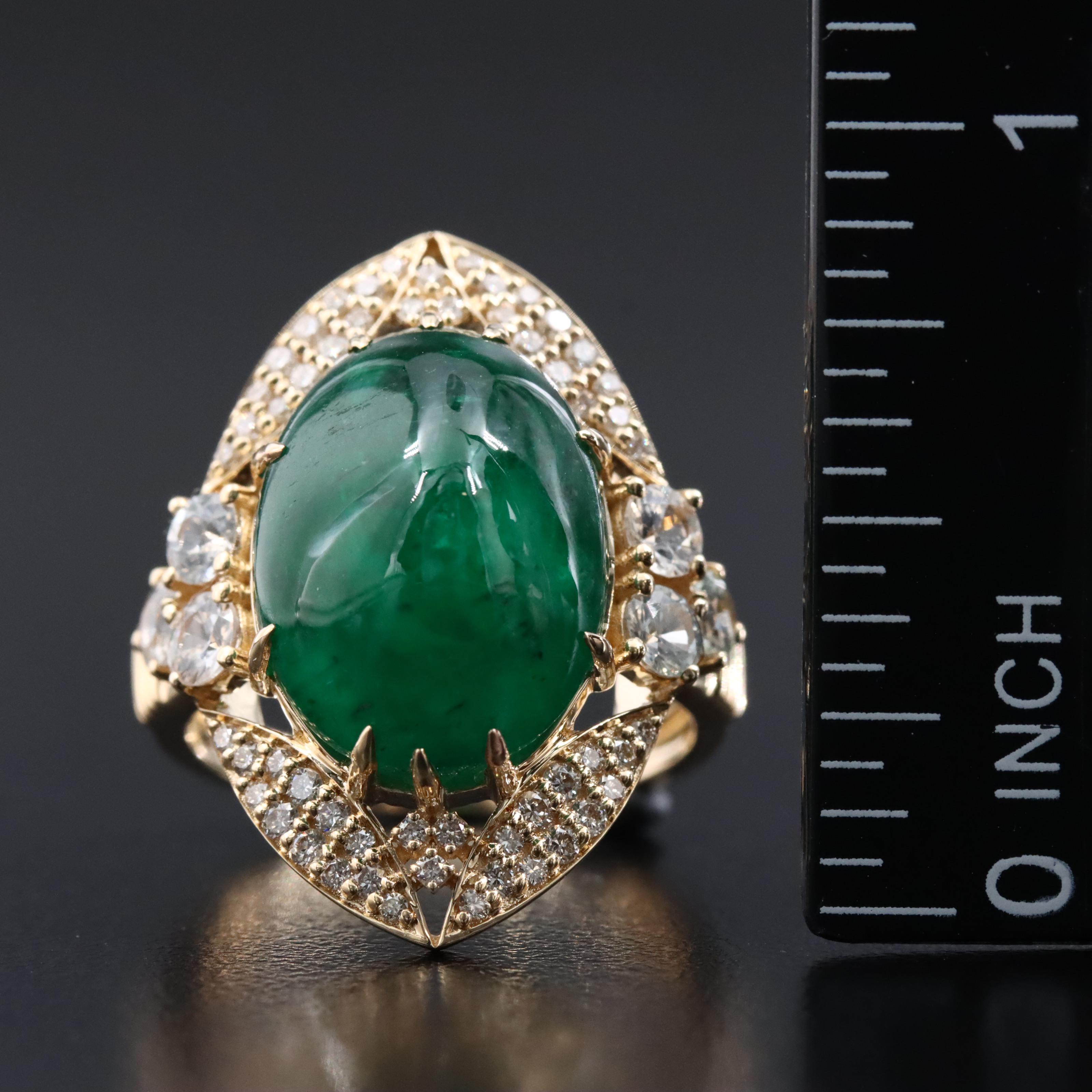 14K 10.54 CT Emerald, White Sapphire and Diamond Ring with IGI Report
