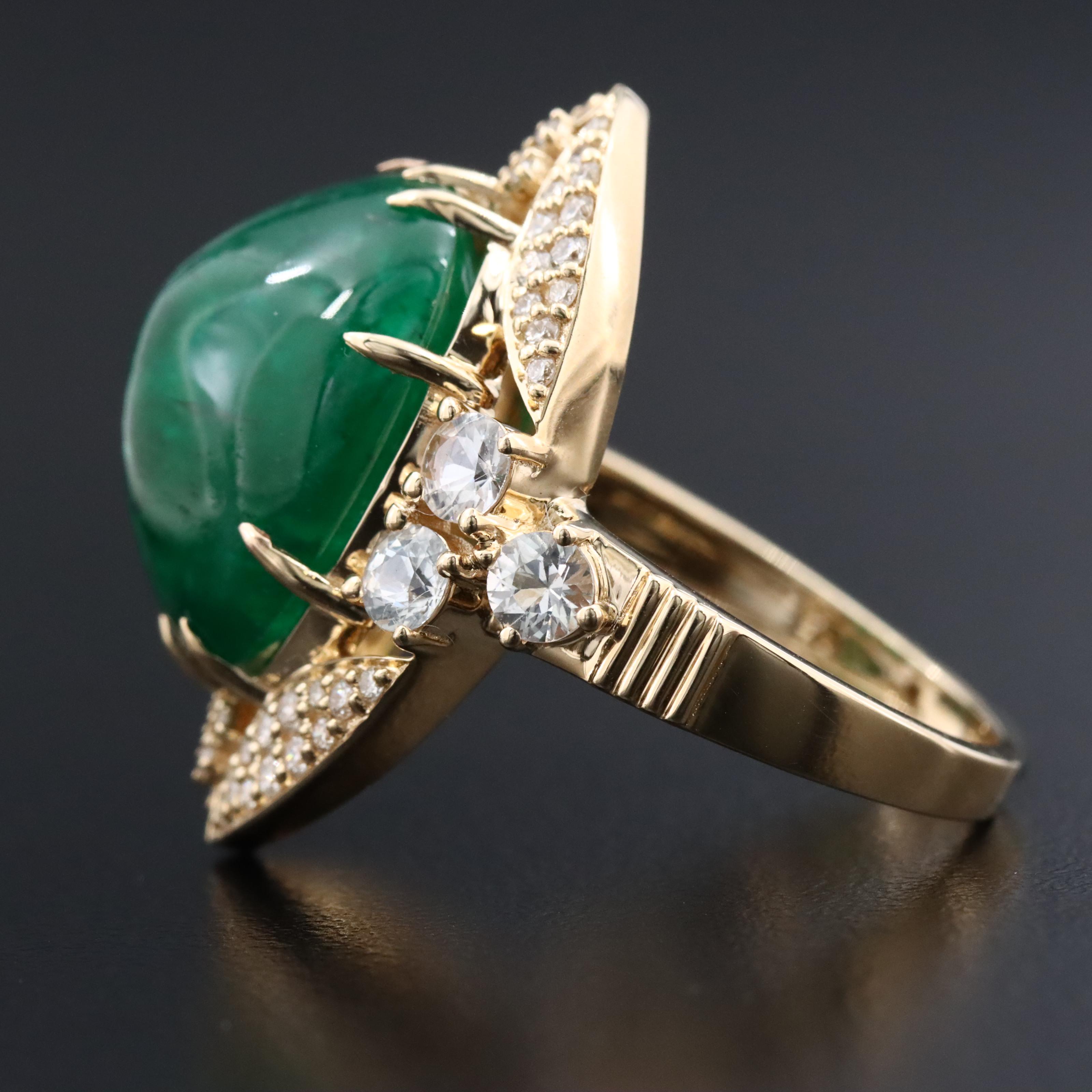 14K 10.54 CT Emerald, White Sapphire and Diamond Ring with IGI Report