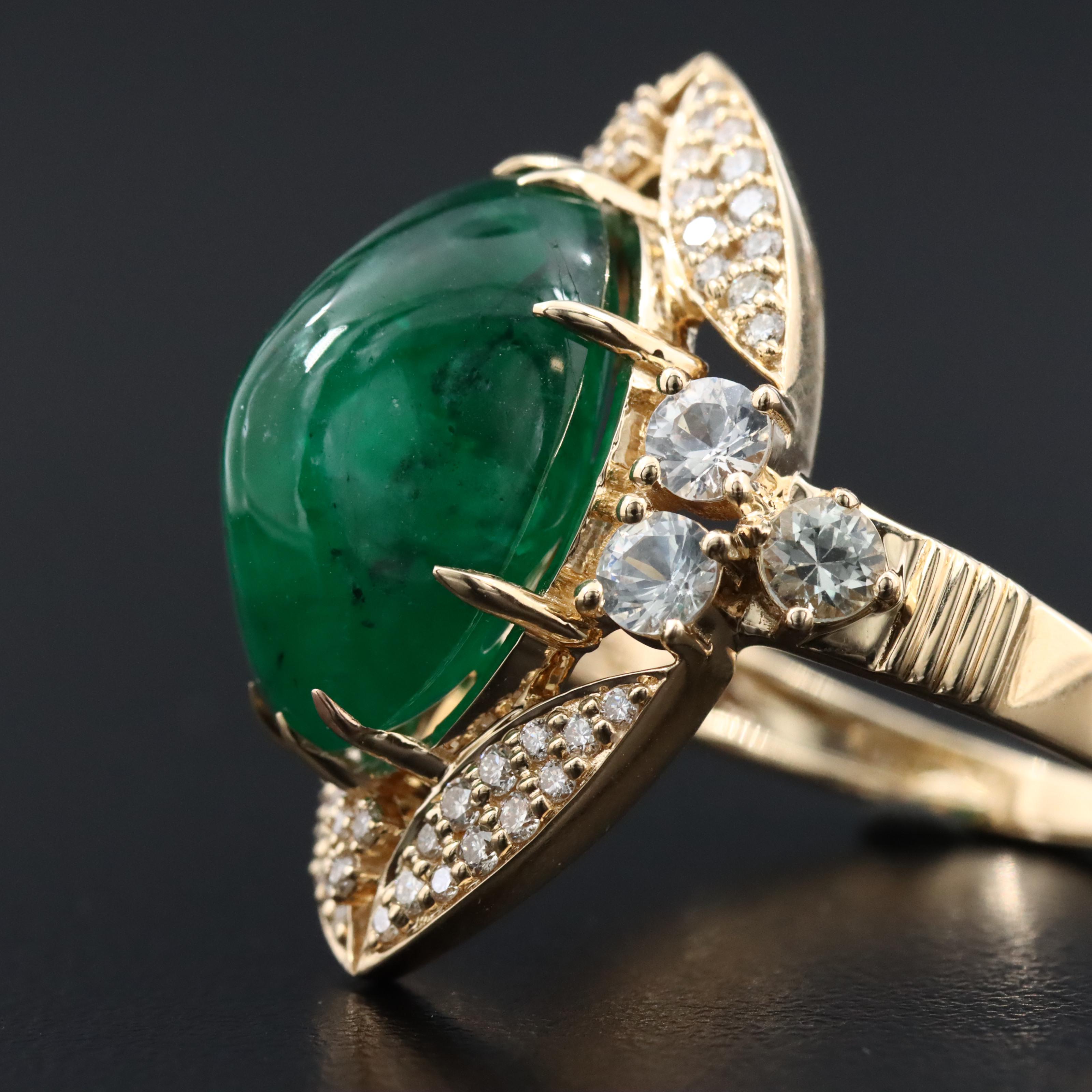 14K 10.54 CT Emerald, White Sapphire and Diamond Ring with IGI Report