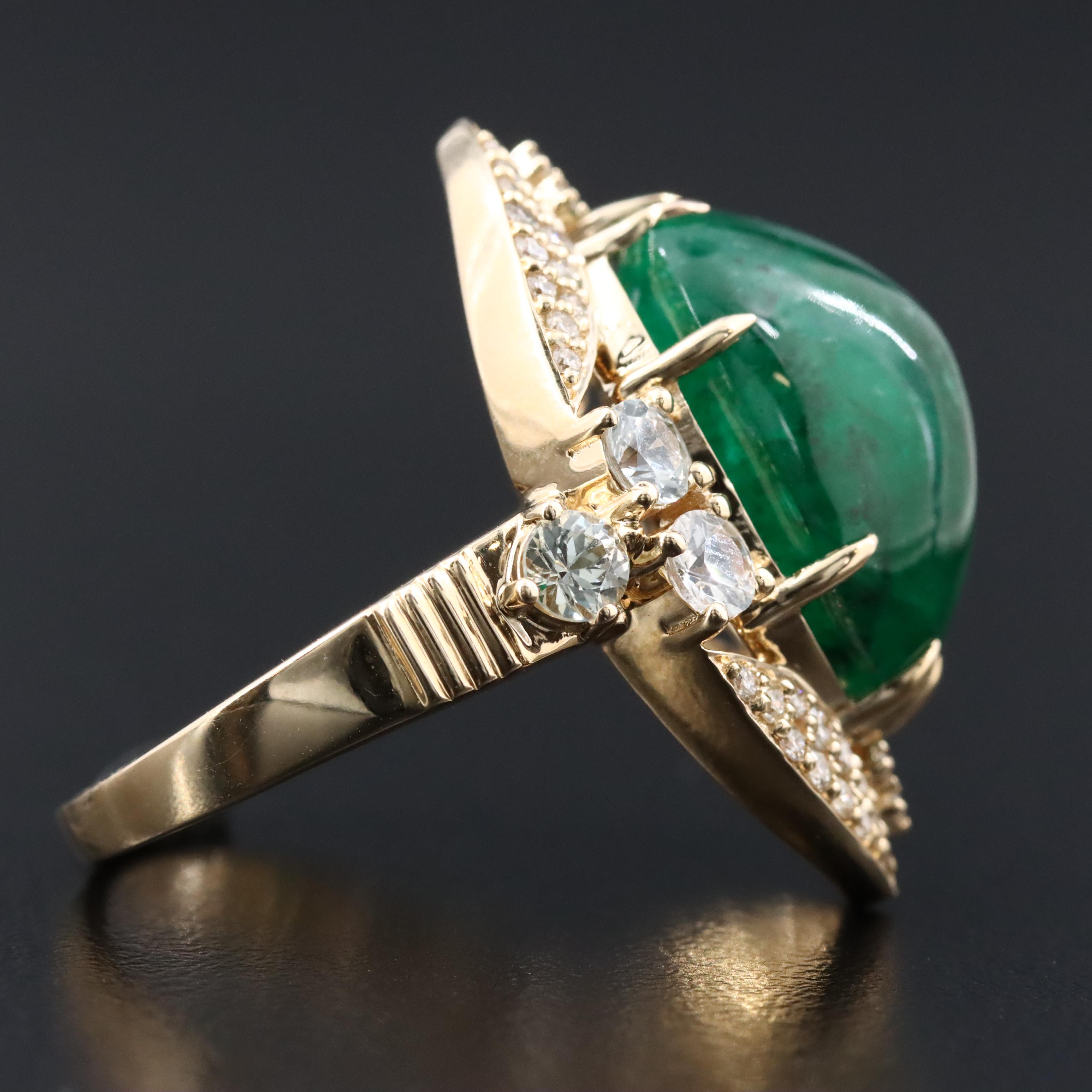 14K 10.54 CT Emerald, White Sapphire and Diamond Ring with IGI Report