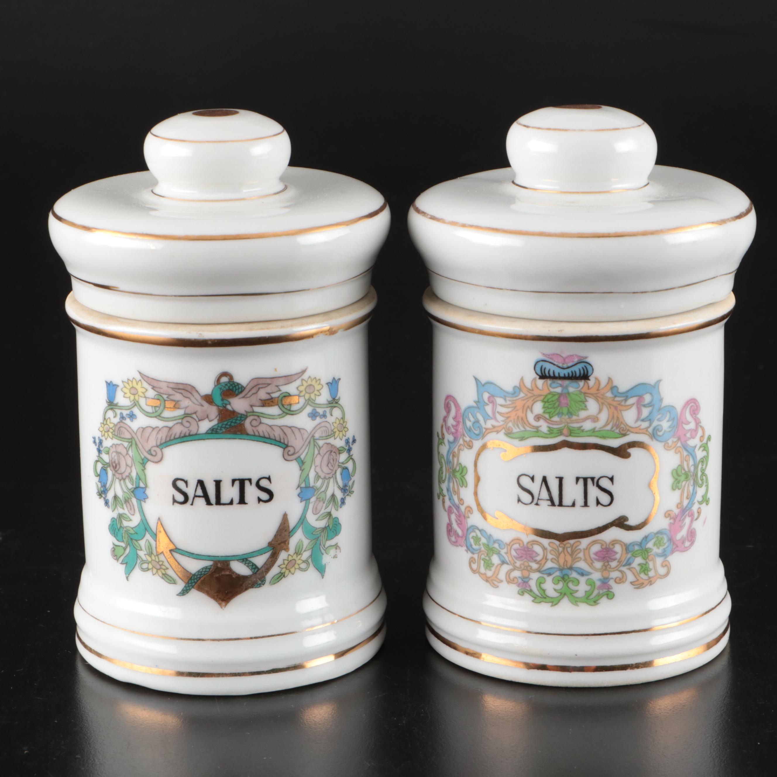 Victorian Style Porcelain "Salts" Apothecary Jars, 20th Century