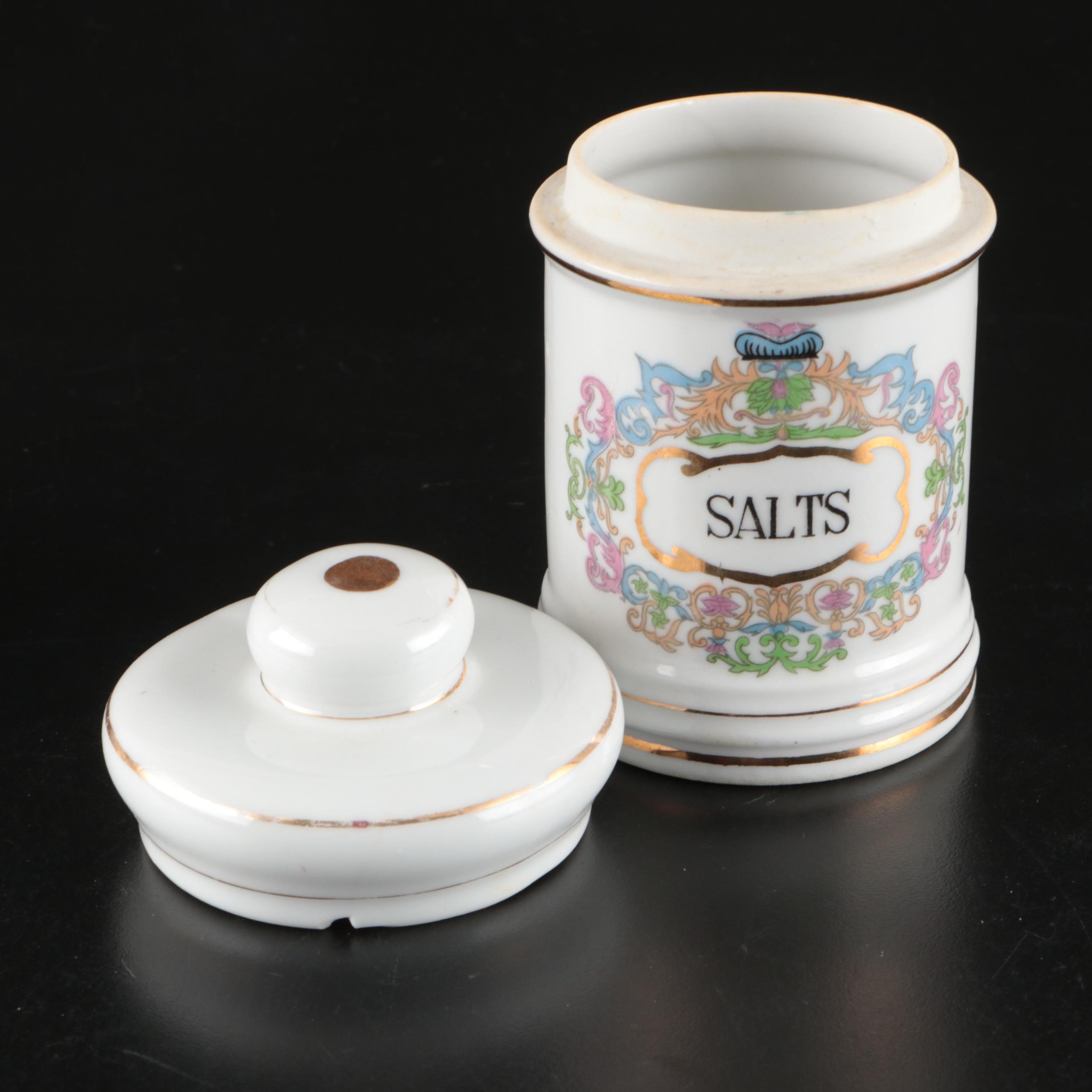 Victorian Style Porcelain "Salts" Apothecary Jars, 20th Century