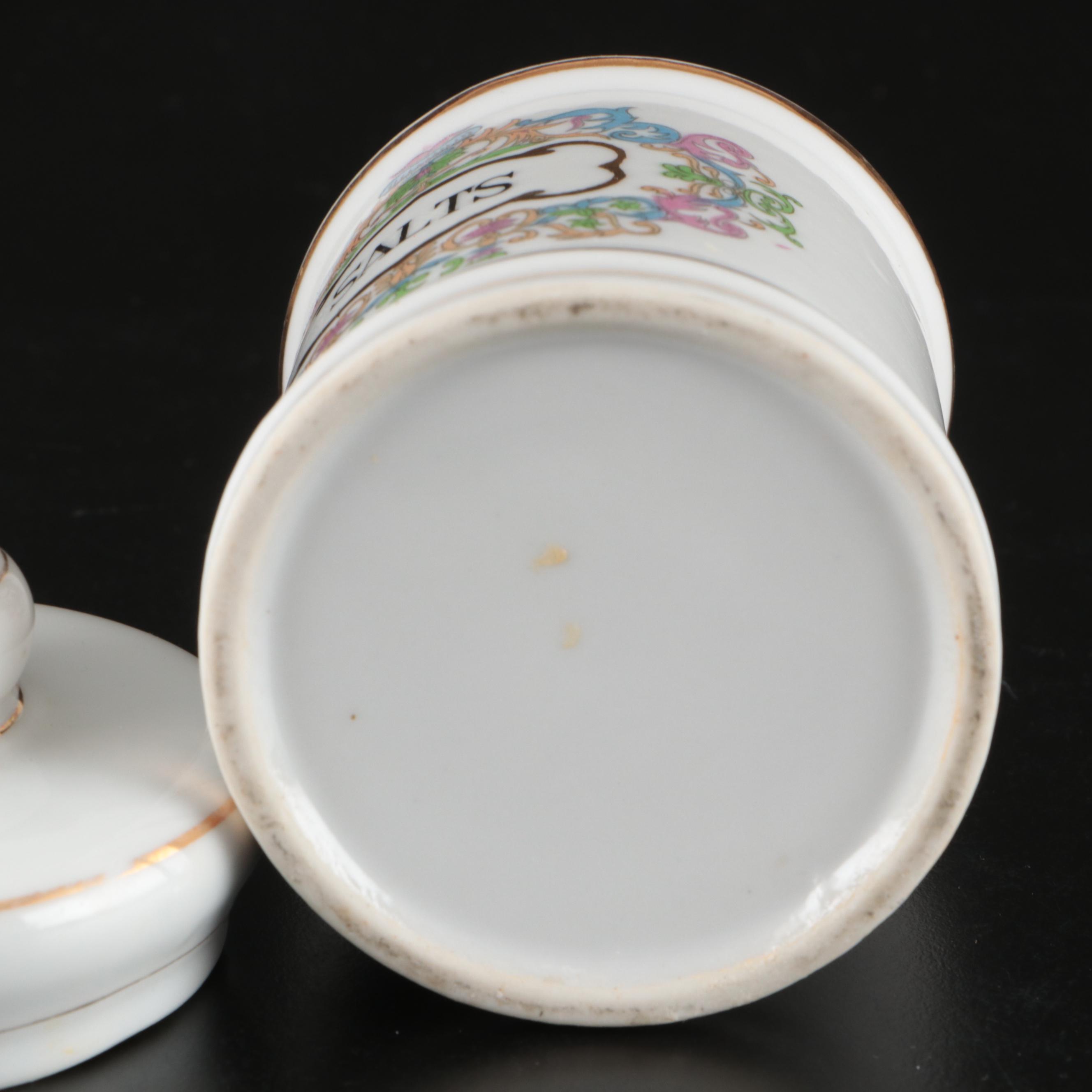Victorian Style Porcelain "Salts" Apothecary Jars, 20th Century