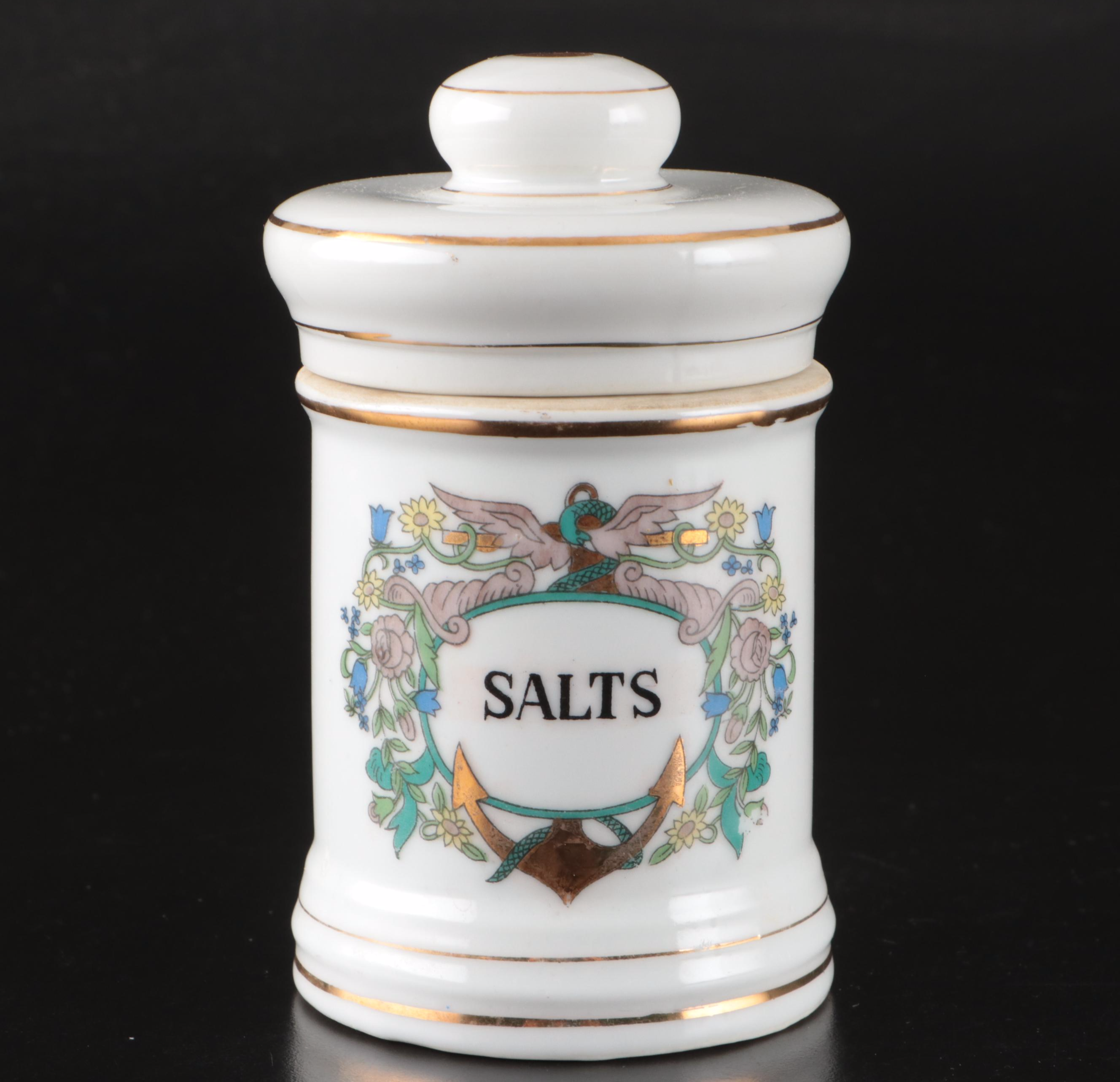 Victorian Style Porcelain "Salts" Apothecary Jars, 20th Century