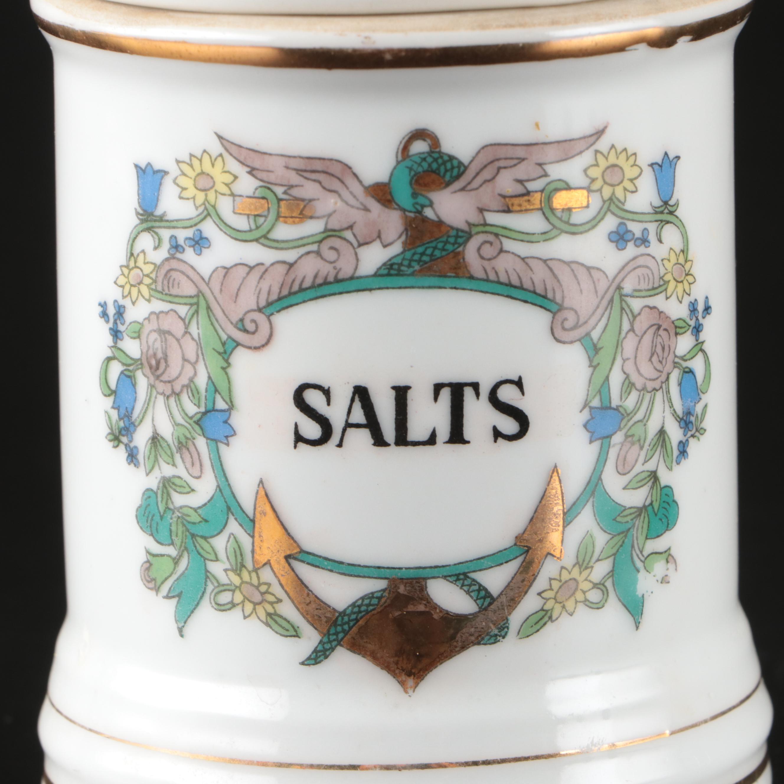 Victorian Style Porcelain "Salts" Apothecary Jars, 20th Century