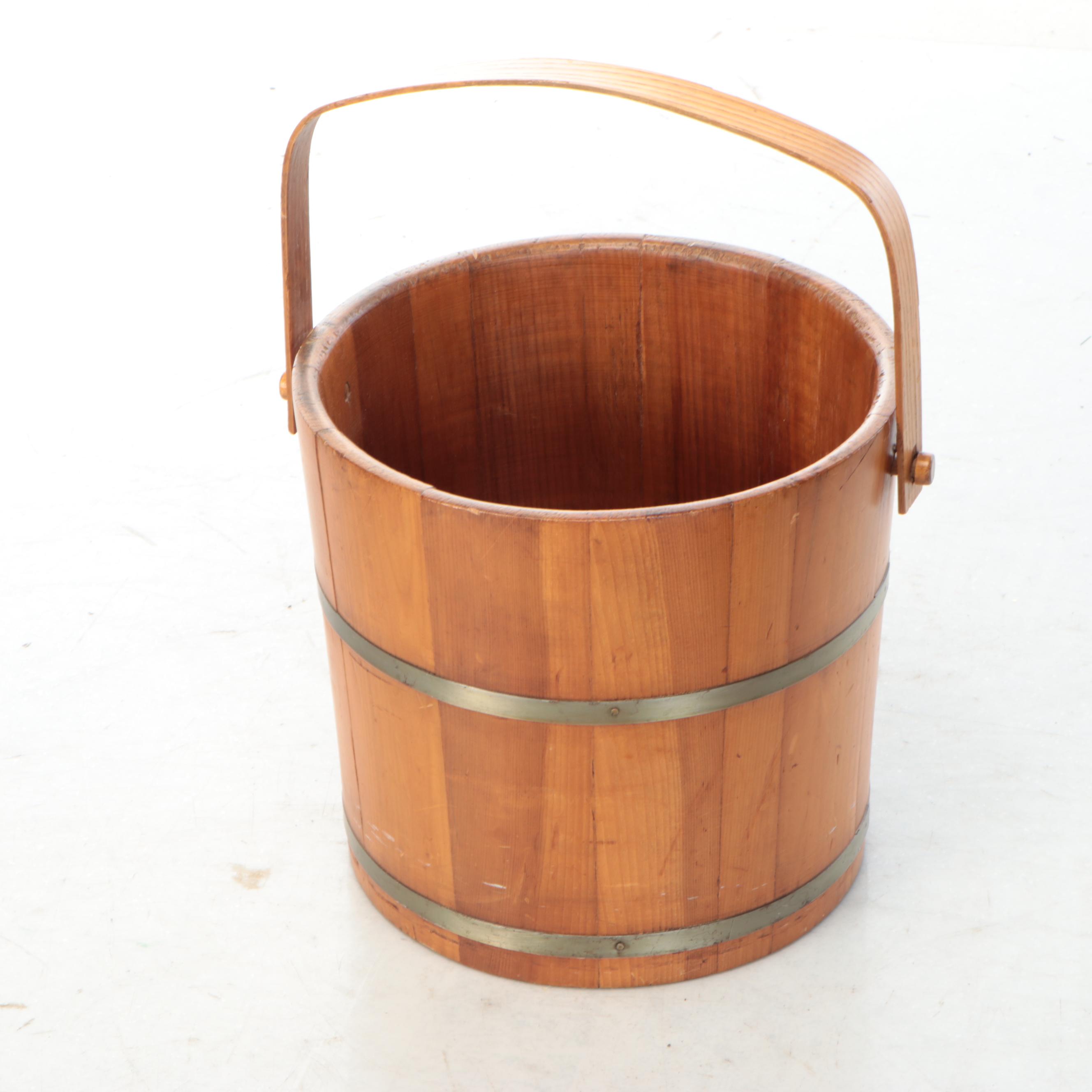 Rustic Style Wood Chair and Bucket with Iron Flat Irons and Other Wood Décor