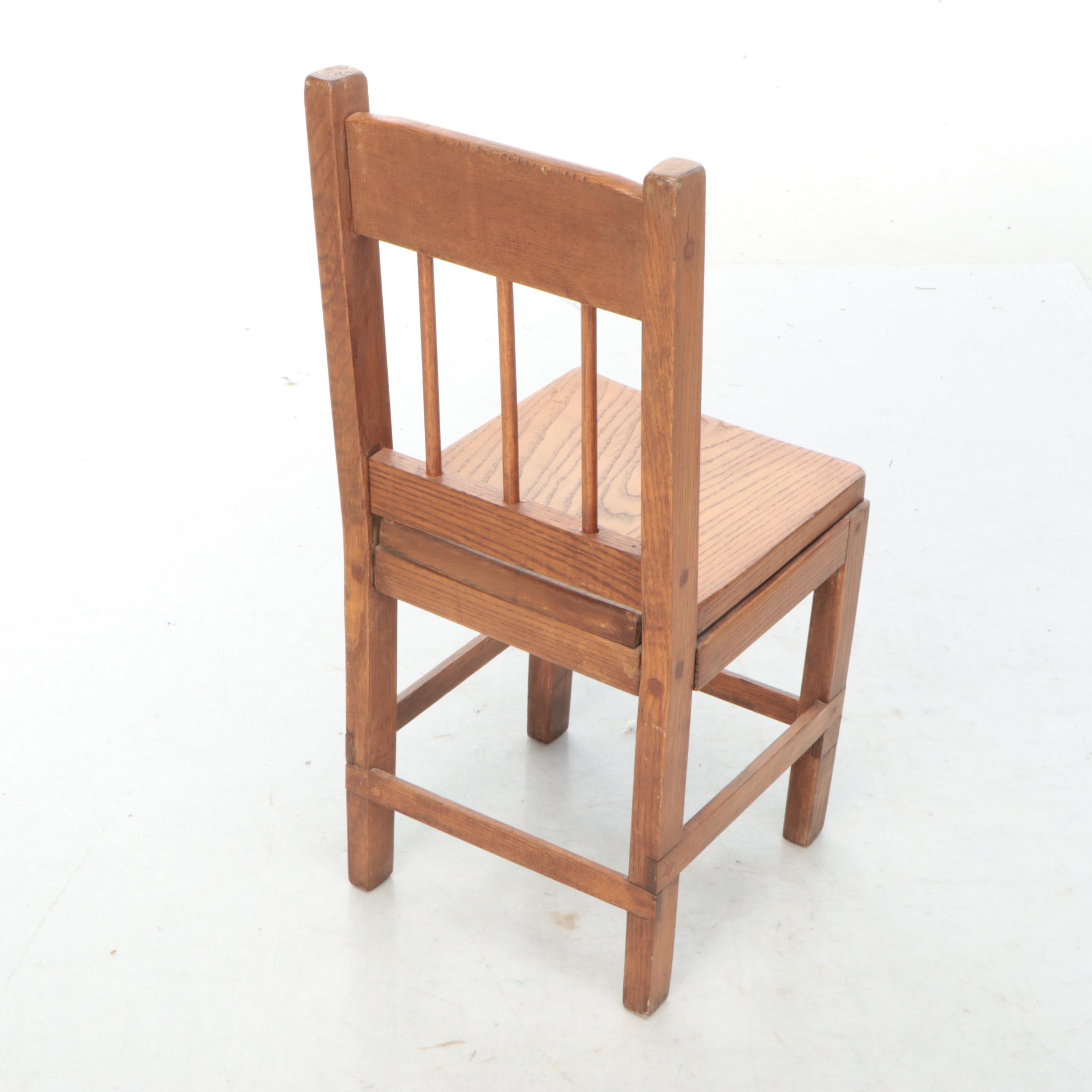 Rustic Style Wood Chair and Bucket with Iron Flat Irons and Other Wood Décor