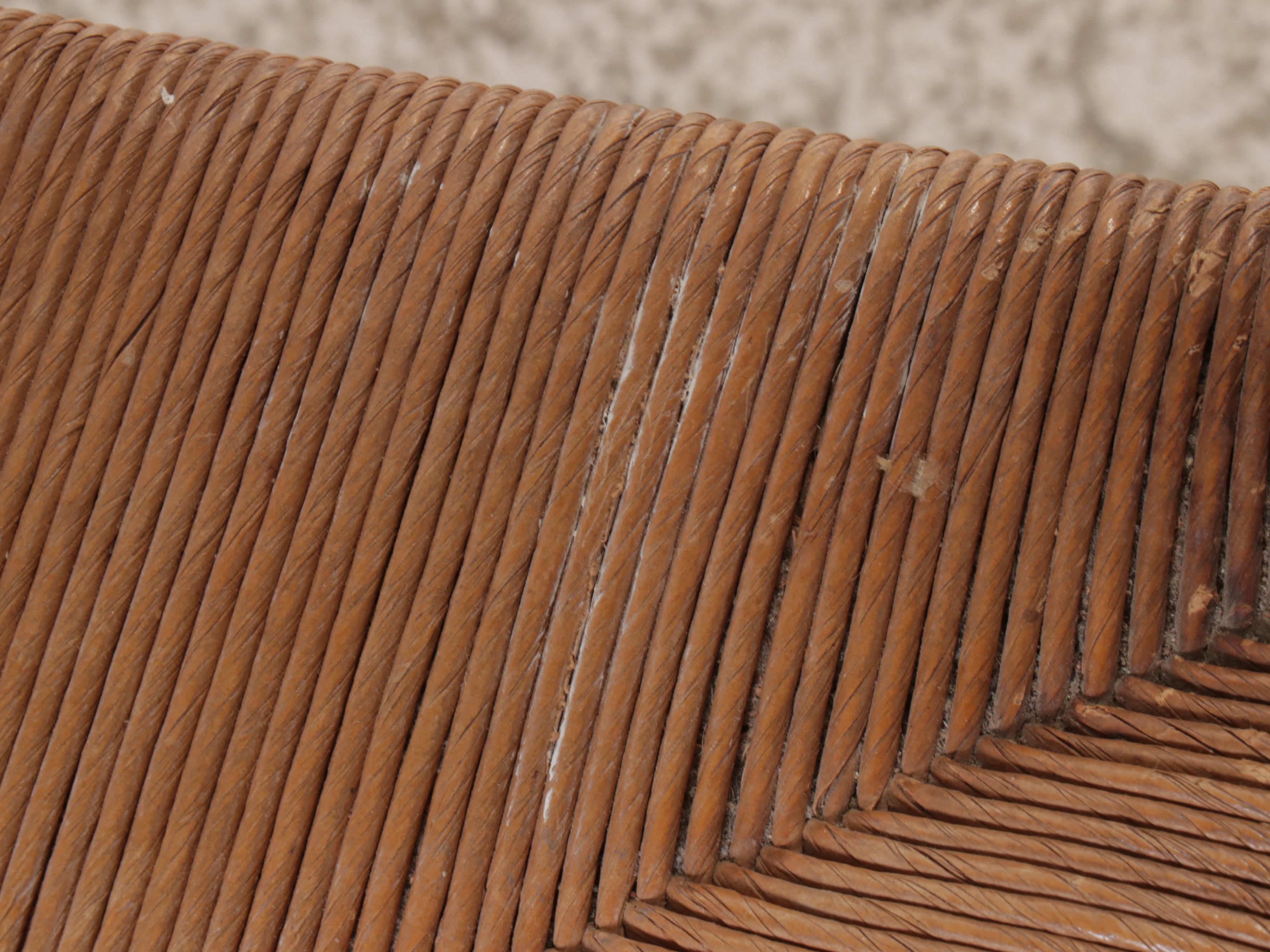 Empire Style Elbow Chair with Rush Seat and Two-Tier Table