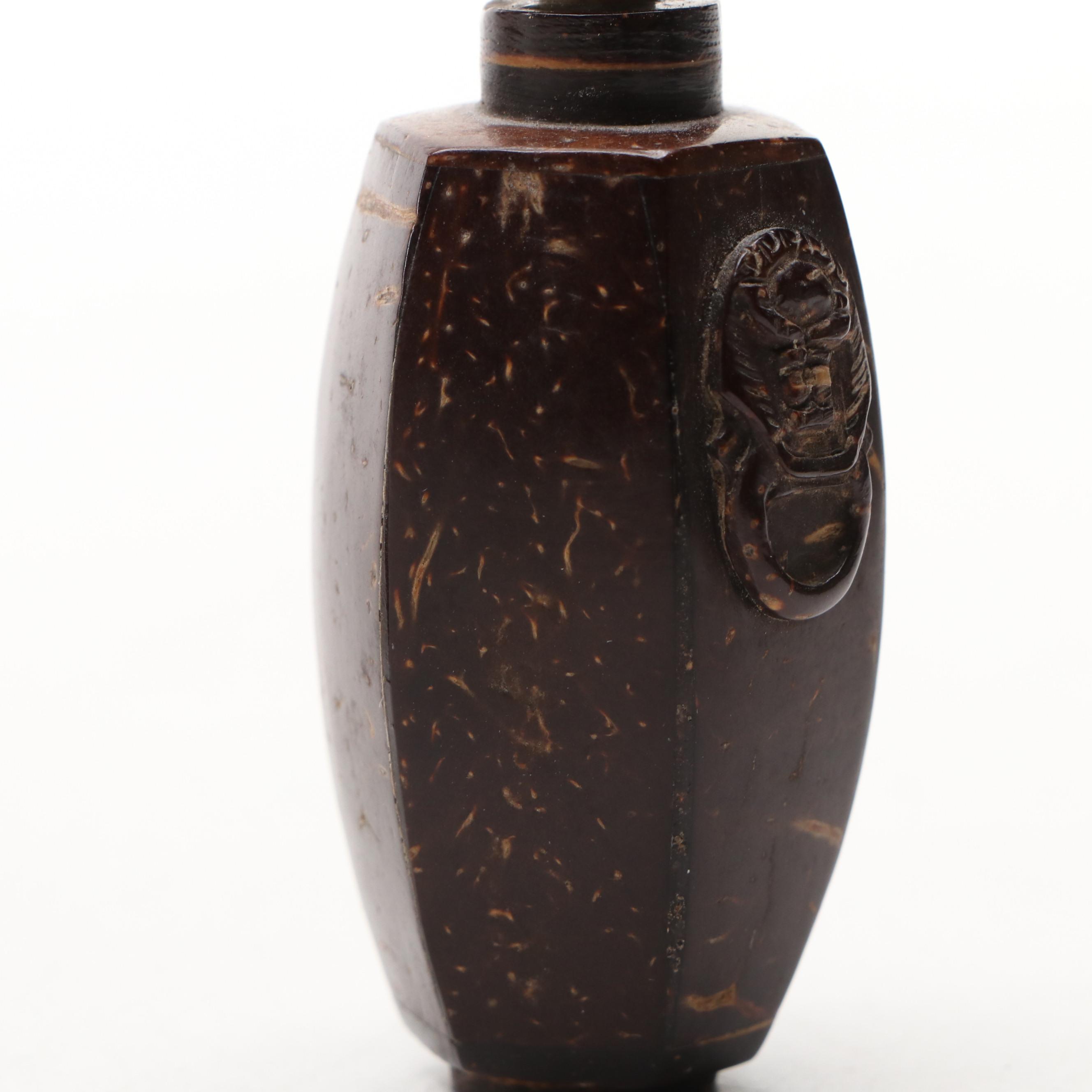 Chinese Metal Capped Carved Bone with Other Seed Pod and Wood Snuff Bottles