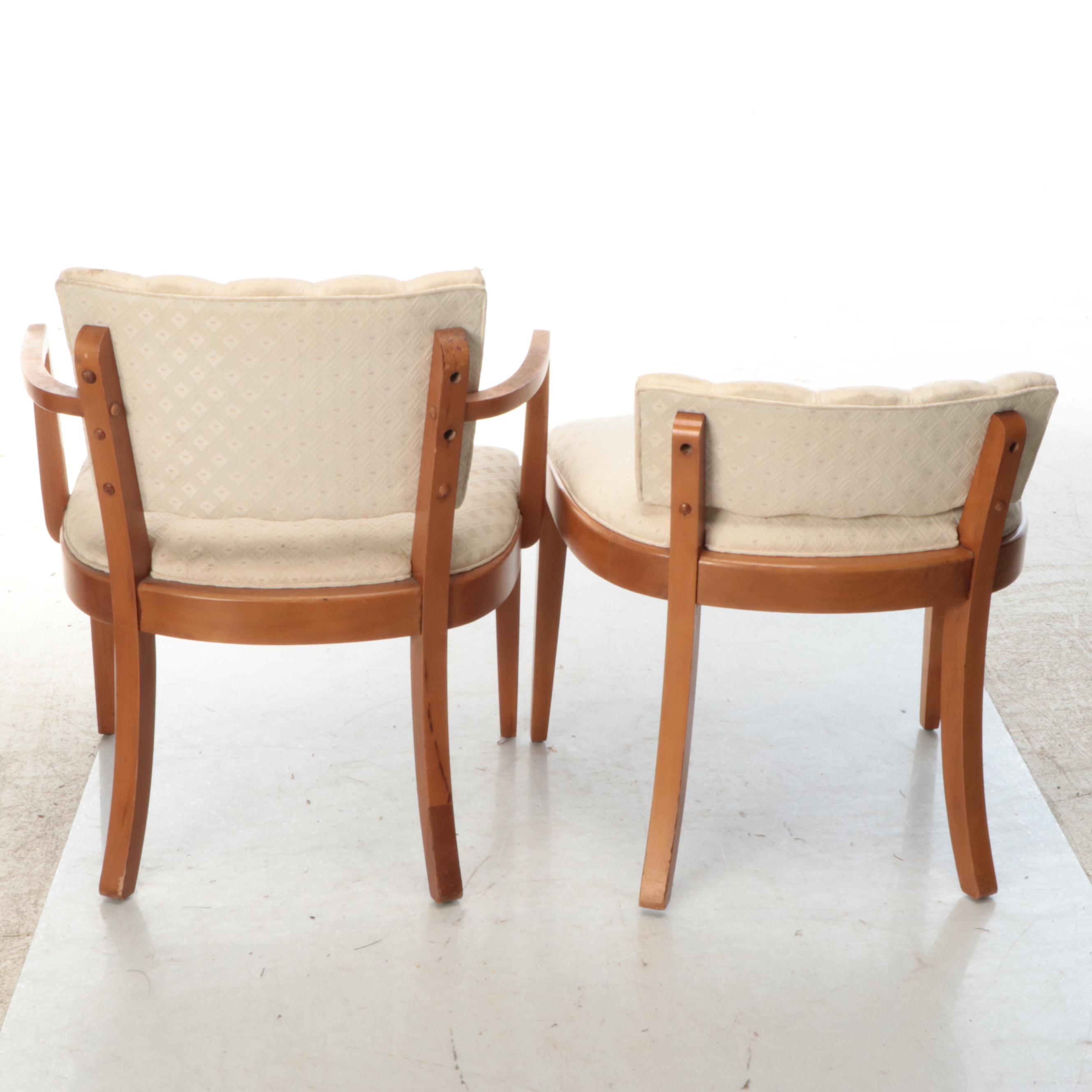 Mid Century Modern Upholstered Armchair and Side Chair