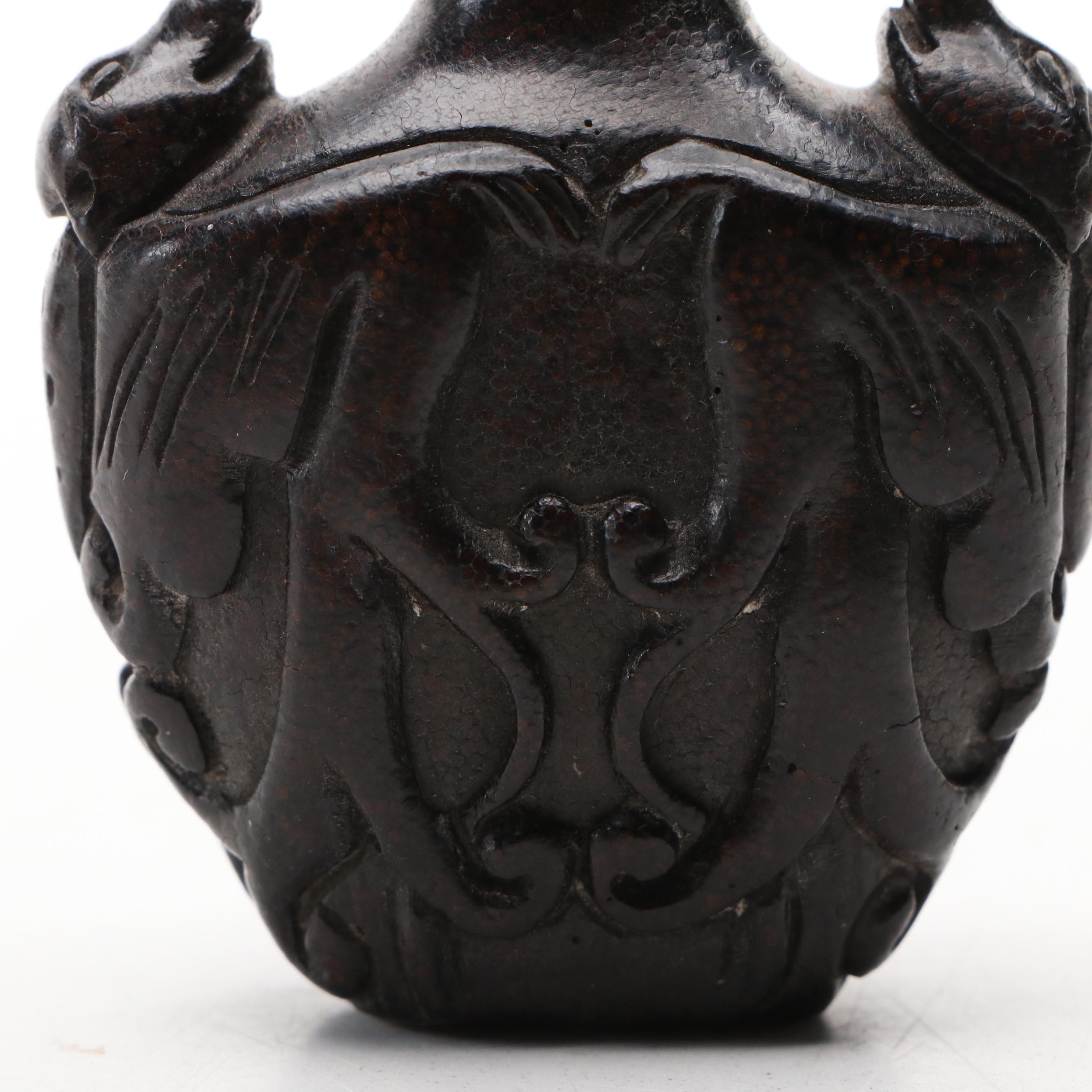 Chinese Double Bat Carved Bamboo Snuff Bottle with Glass Stopper