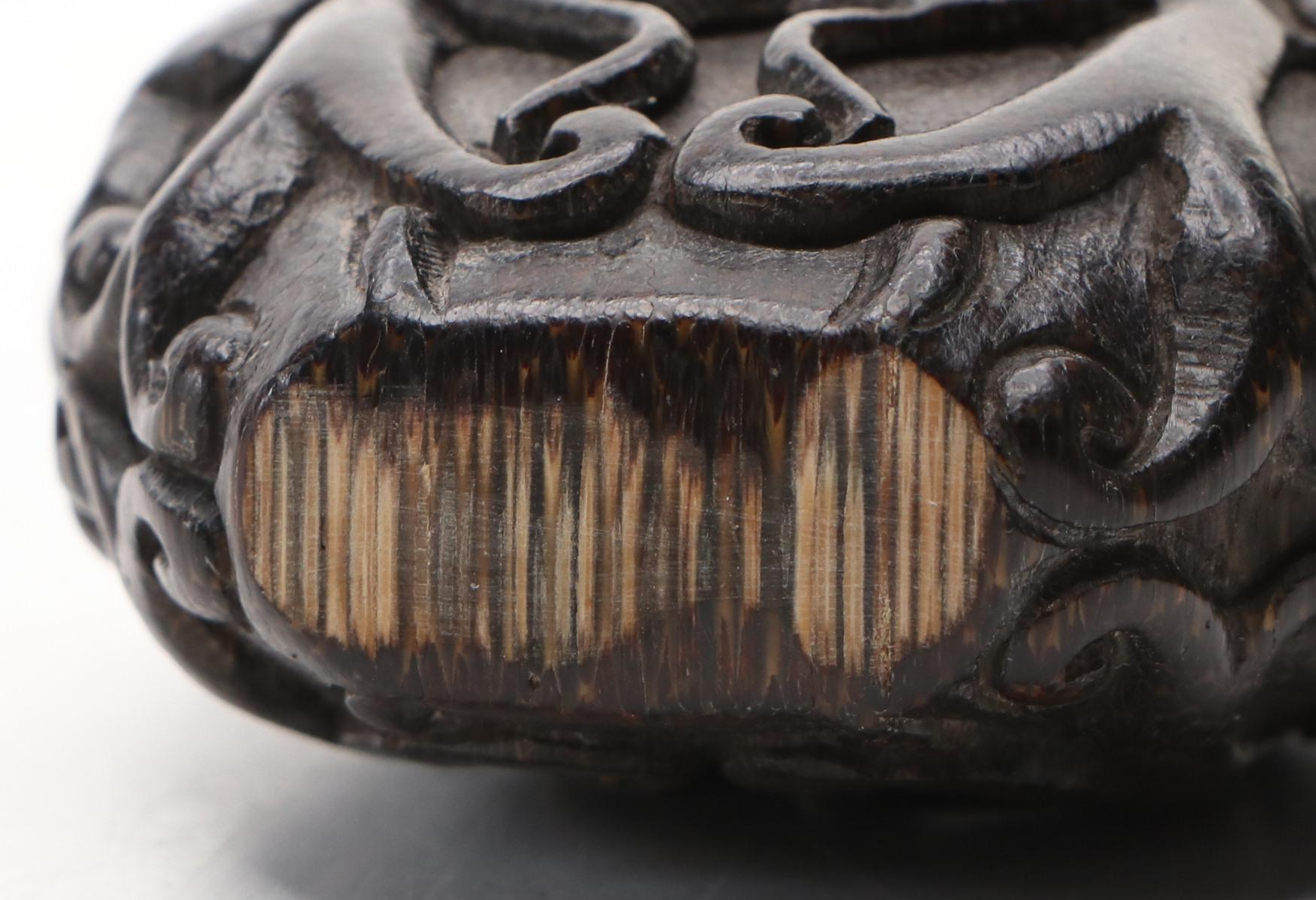 Chinese Double Bat Carved Bamboo Snuff Bottle with Glass Stopper