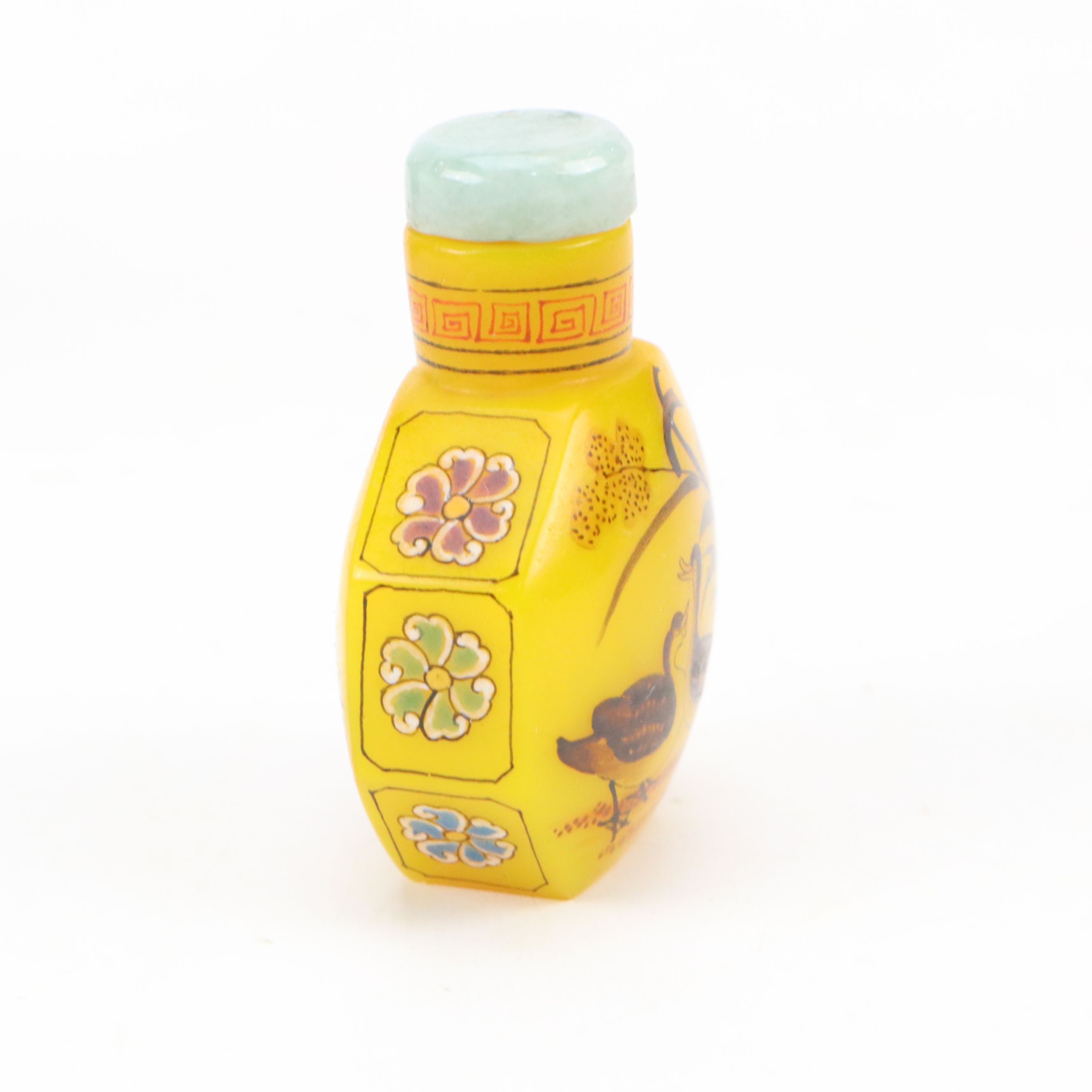 Chinese Hand-Painted Porcelain and Yellow Glass Snuff Bottles