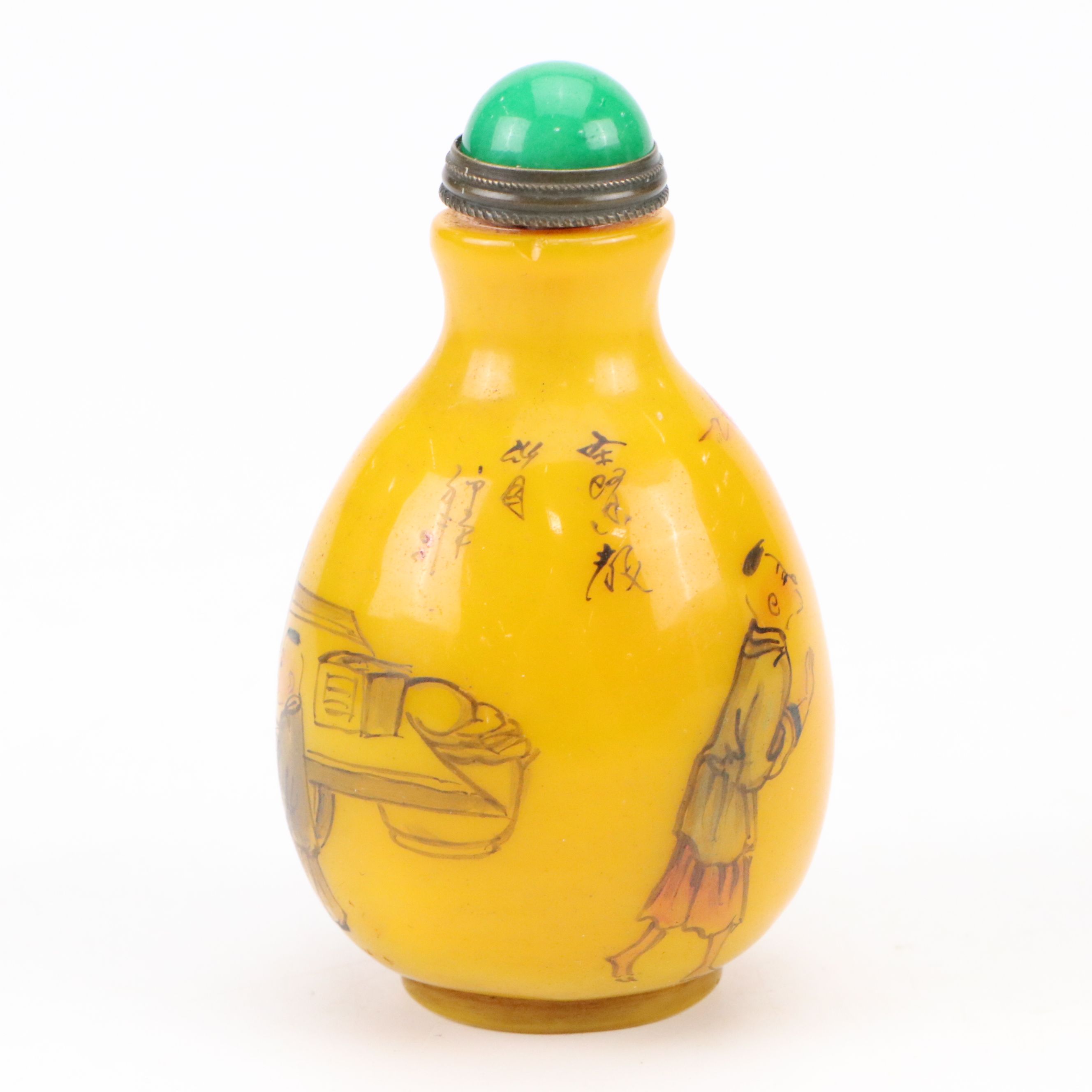 Chinese Hand-Painted Porcelain and Yellow Glass Snuff Bottles