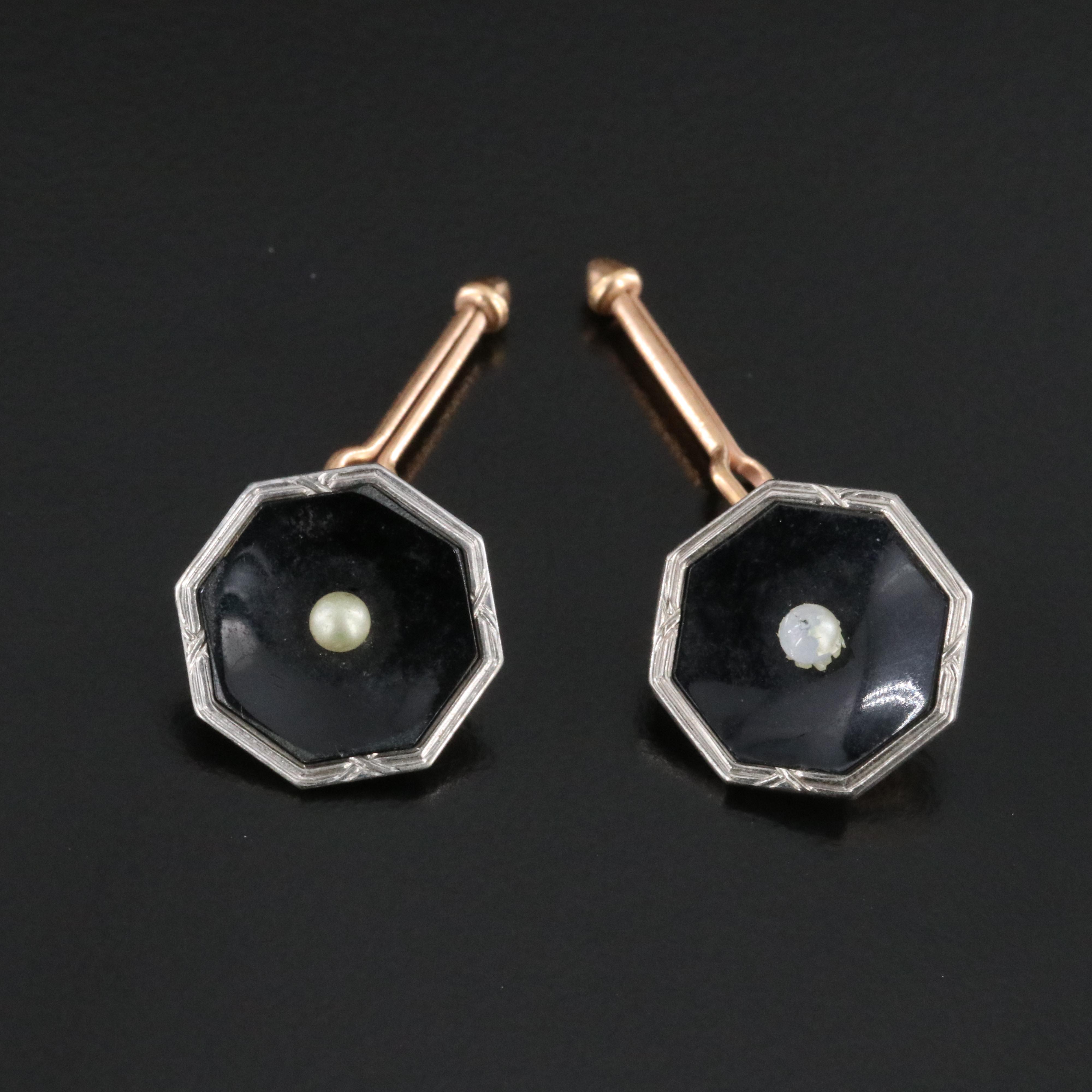 Faux Pearl and Faux Black Onyx Shirt Studs