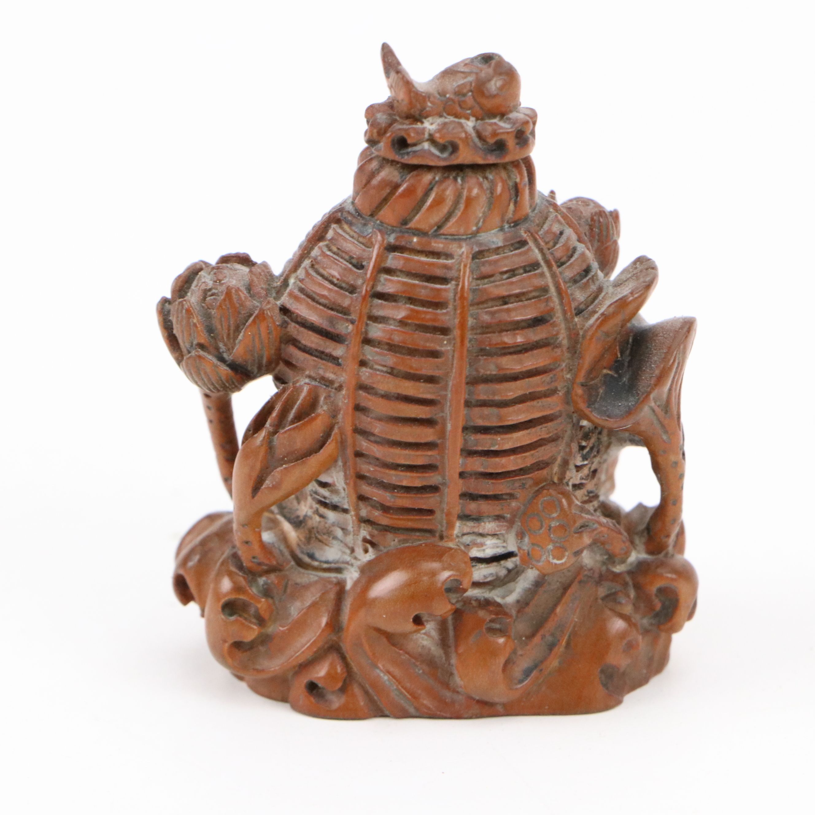 Chinese Hand-Carved Wooden and Nut Pod Snuff Bottles