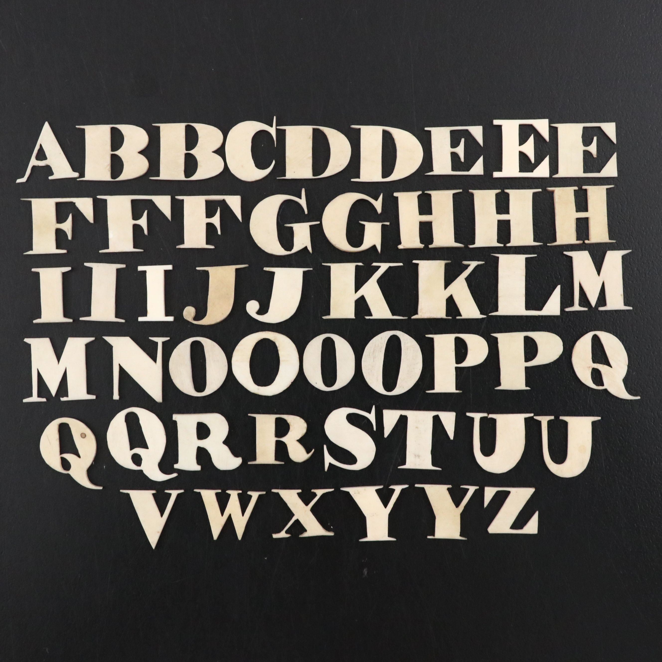 Antique Victorian Carved Bone Letters in Storage Box