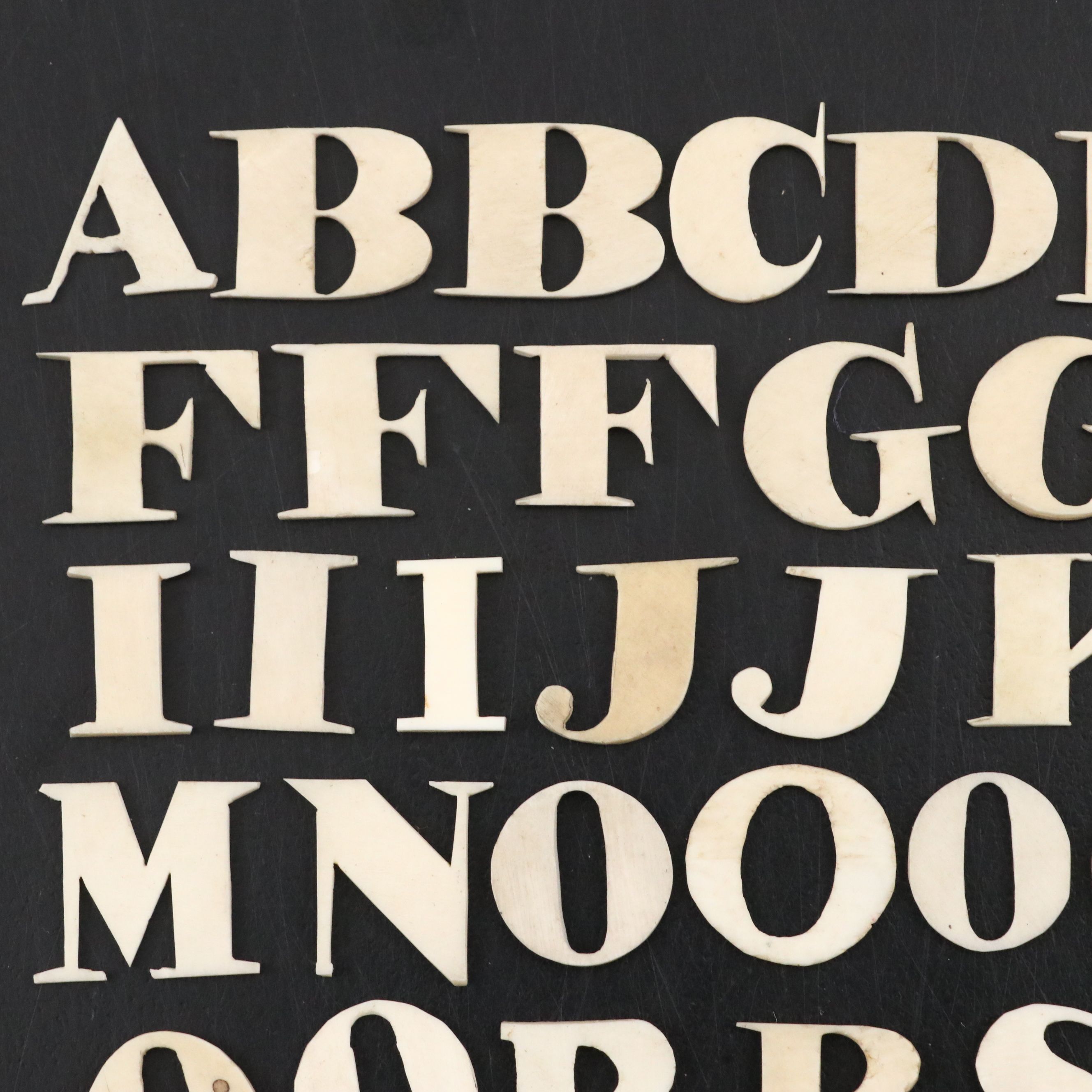 Antique Victorian Carved Bone Letters in Storage Box