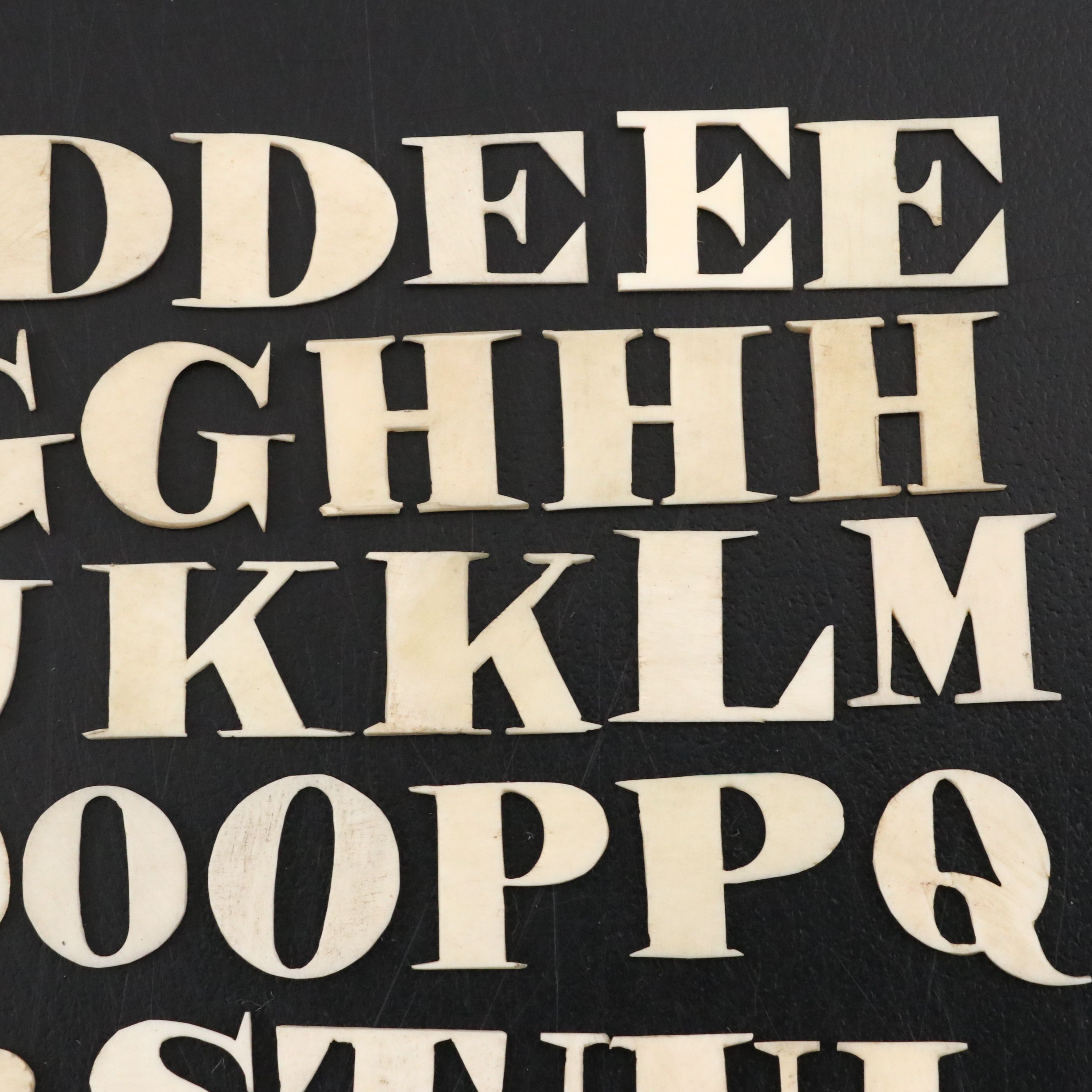 Antique Victorian Carved Bone Letters in Storage Box