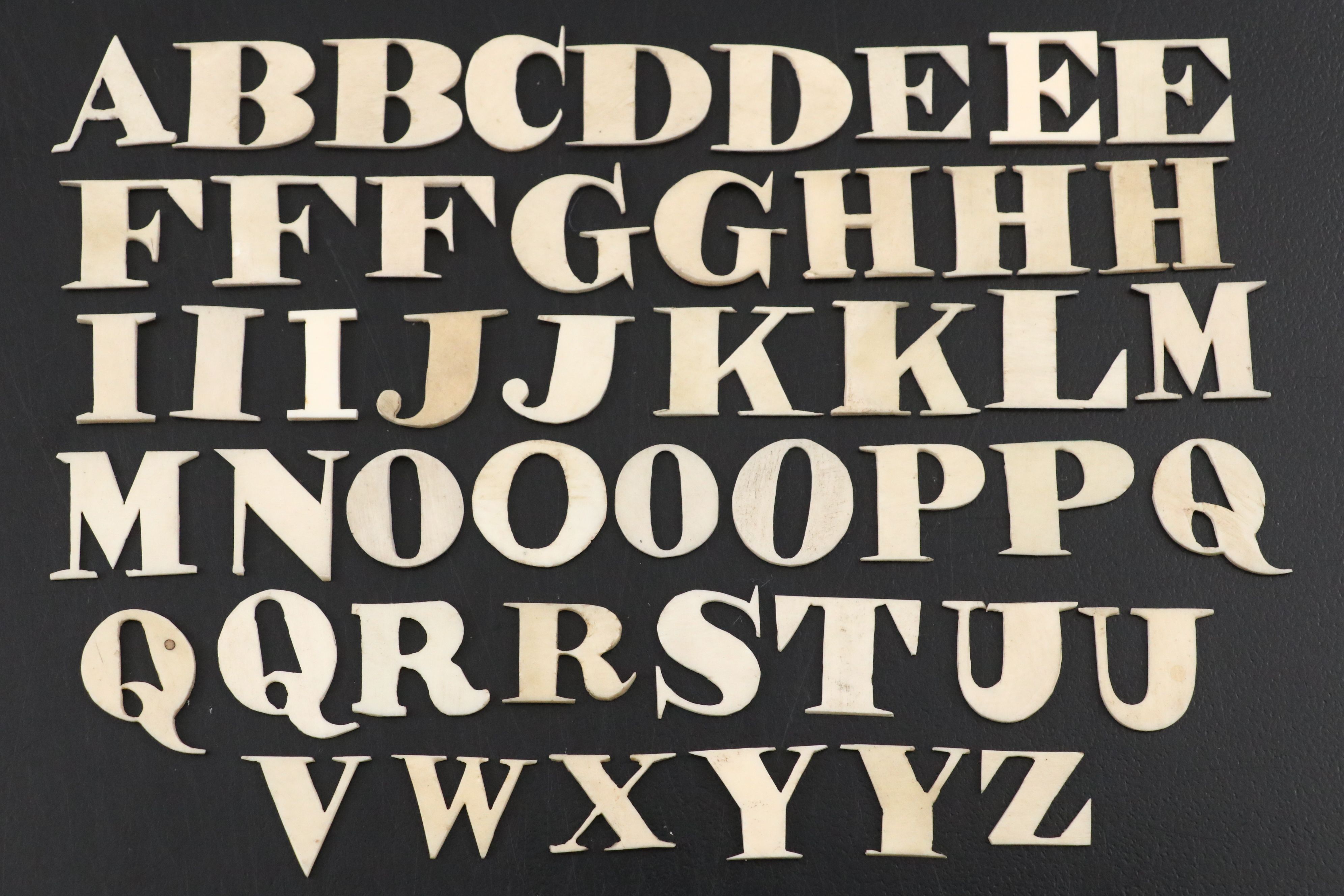 Antique Victorian Carved Bone Letters in Storage Box