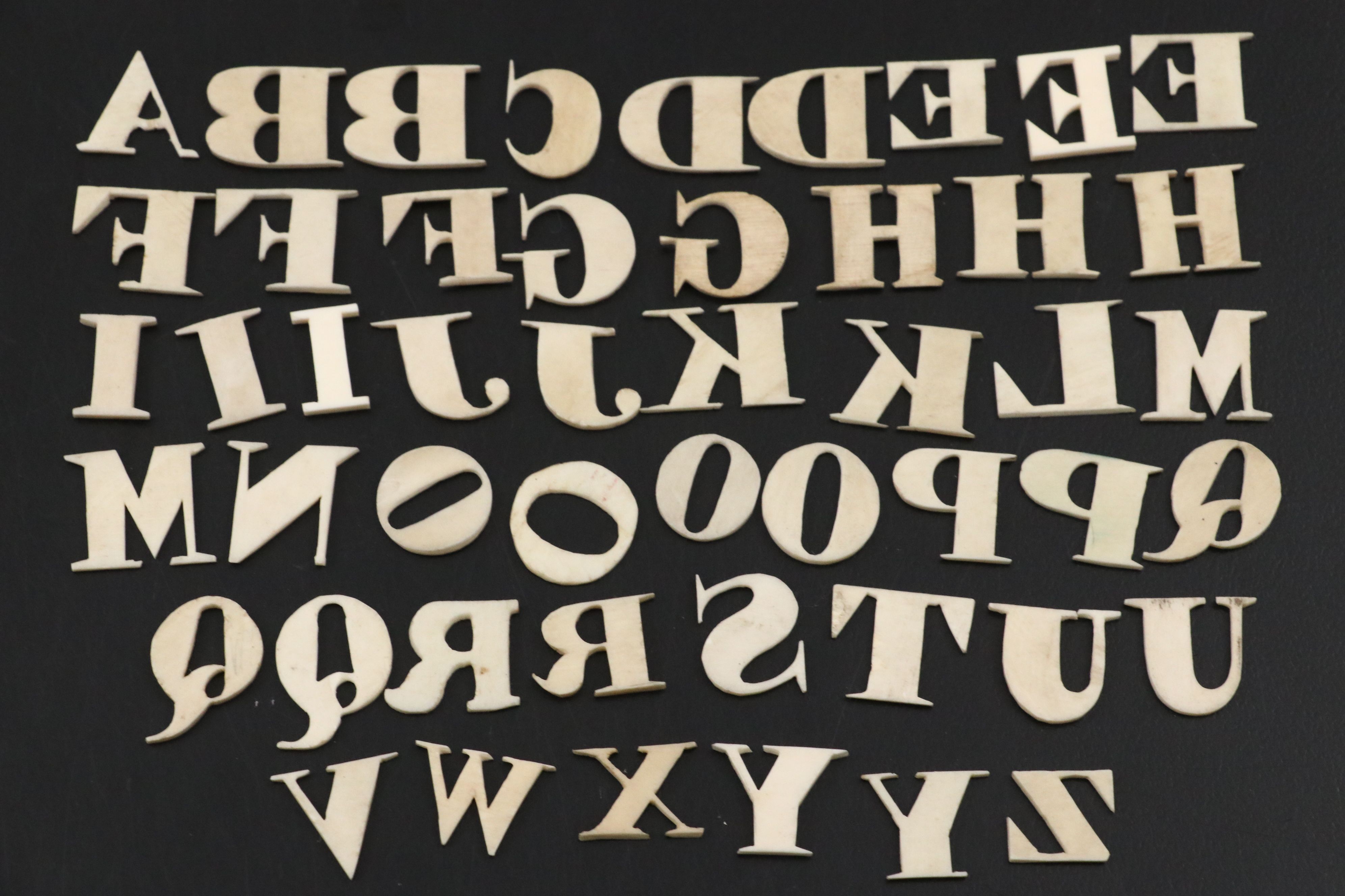 Antique Victorian Carved Bone Letters in Storage Box