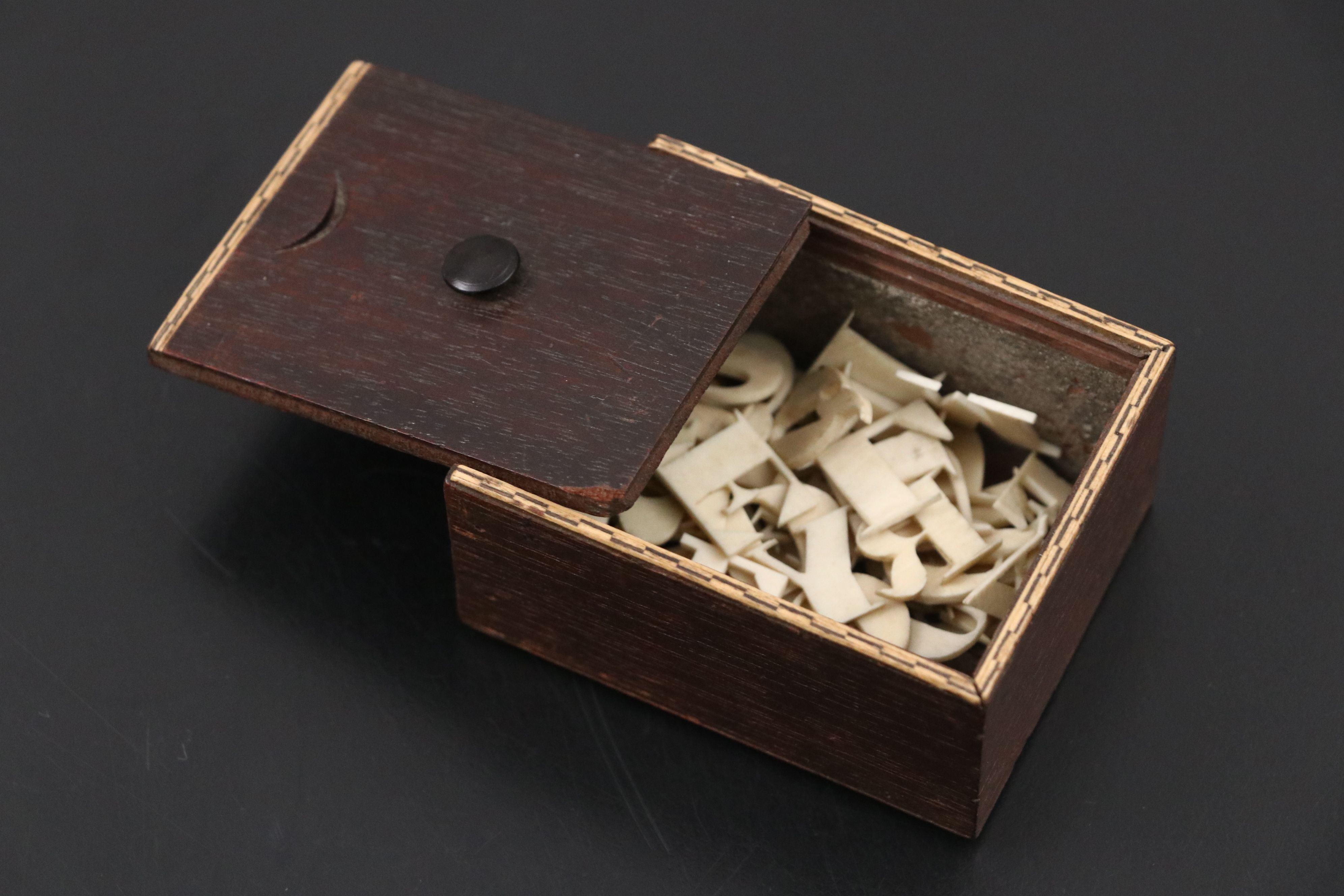 Antique Victorian Carved Bone Letters in Storage Box