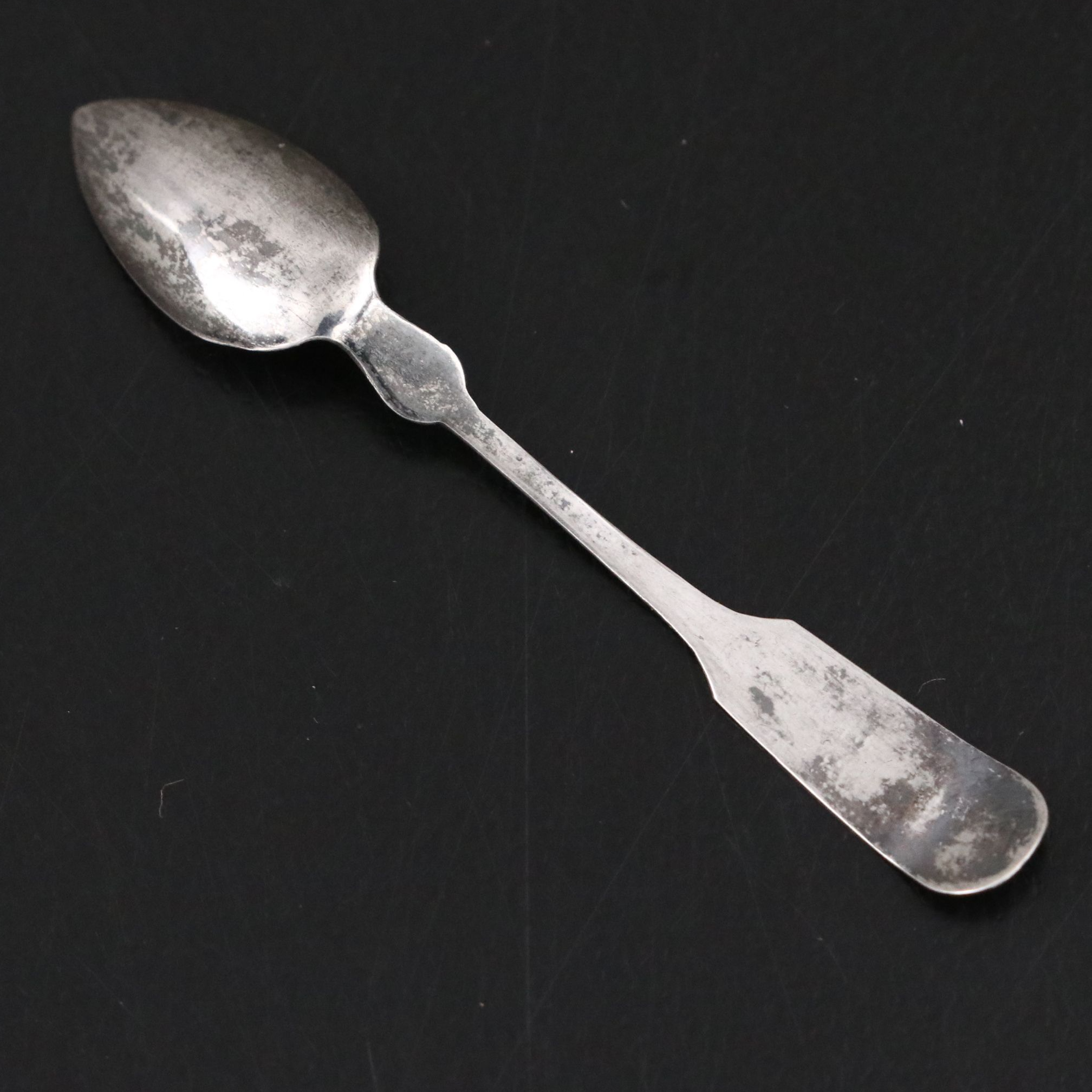 Miniature American Coin Silver Fiddle Handled Spoon, Mid-19th Century
