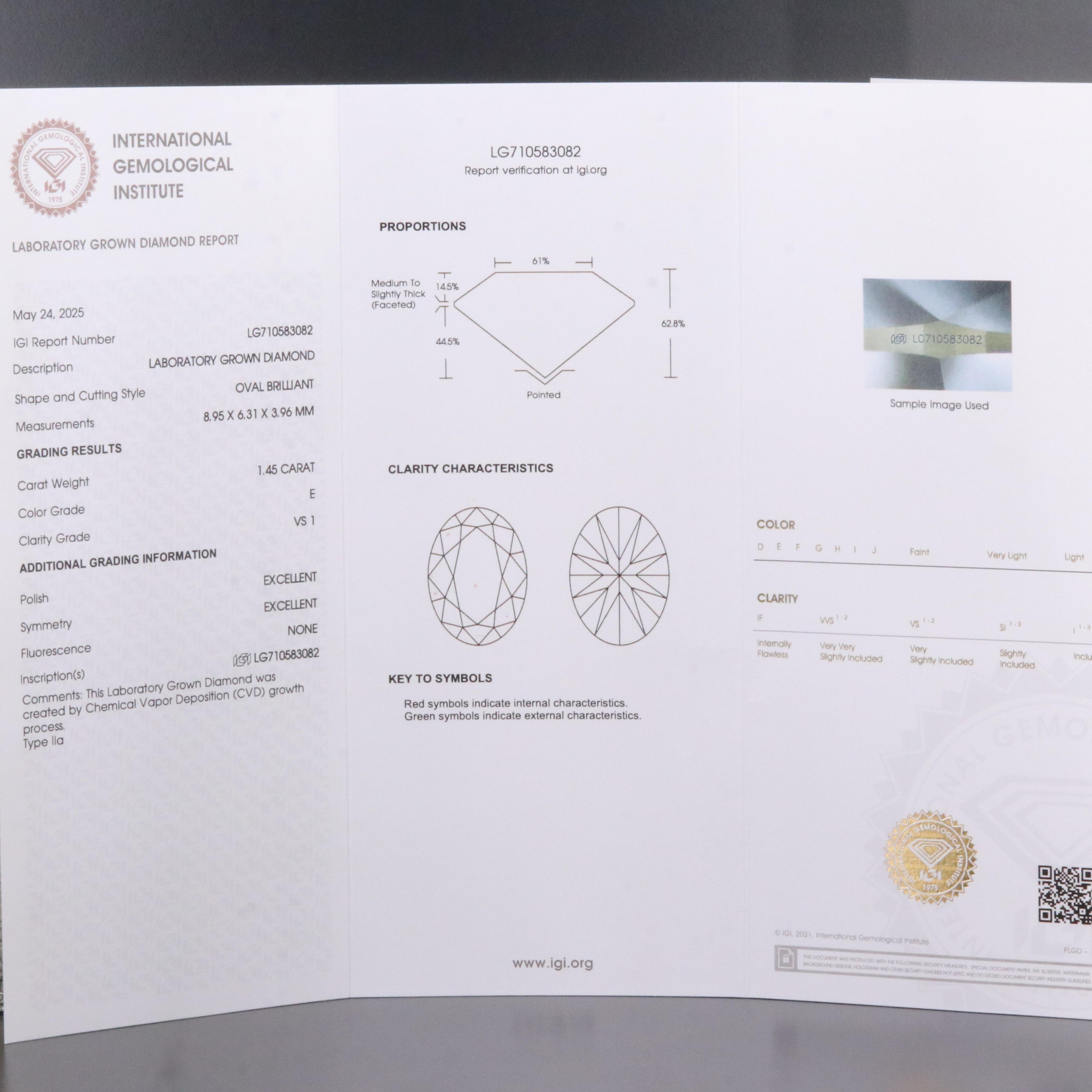 Loose 1.45 CT Lab Grown Diamond with IGI Report