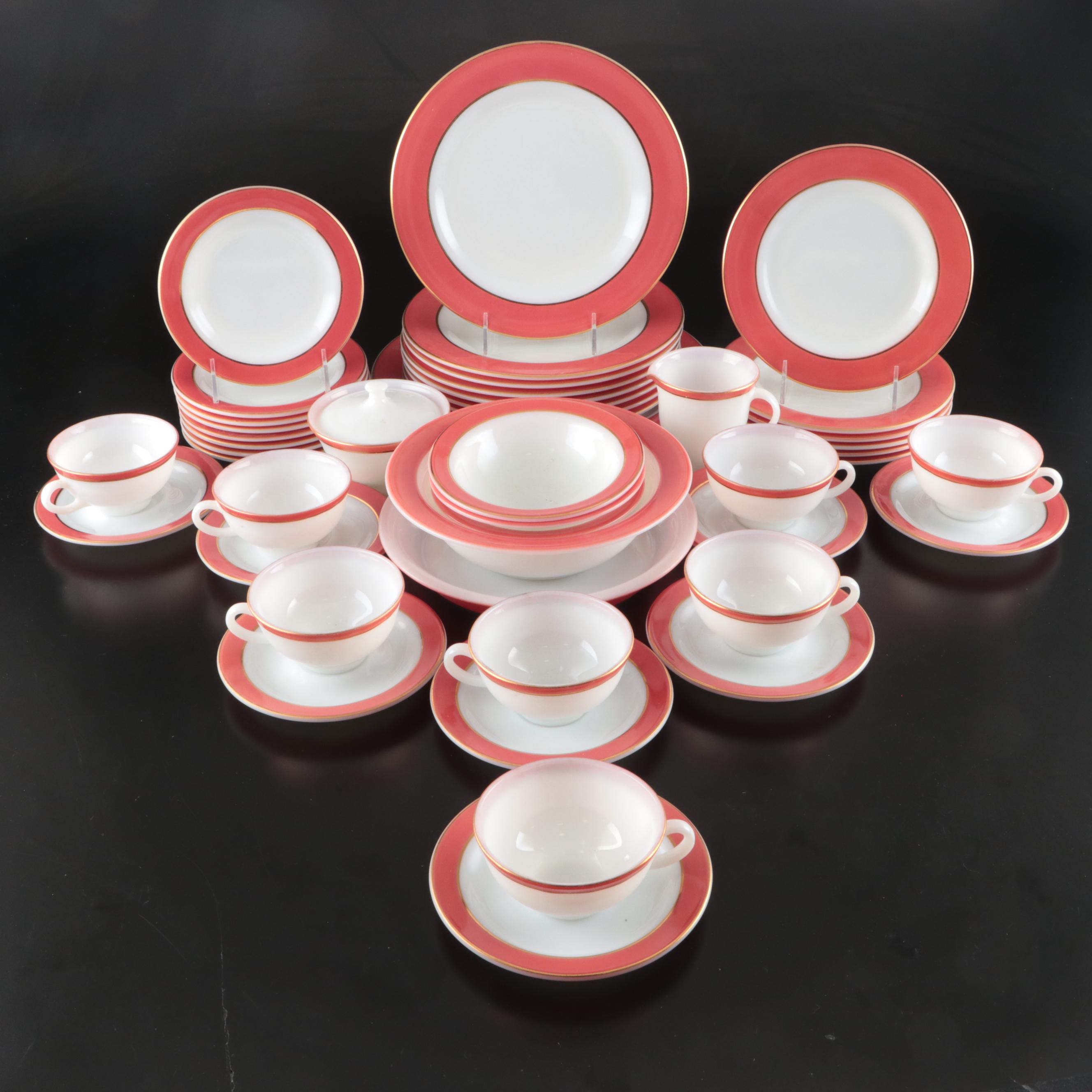 Pyrex "Flamingo Gold Trim" Borosilicate Glass Dinnerware, 1952-1956