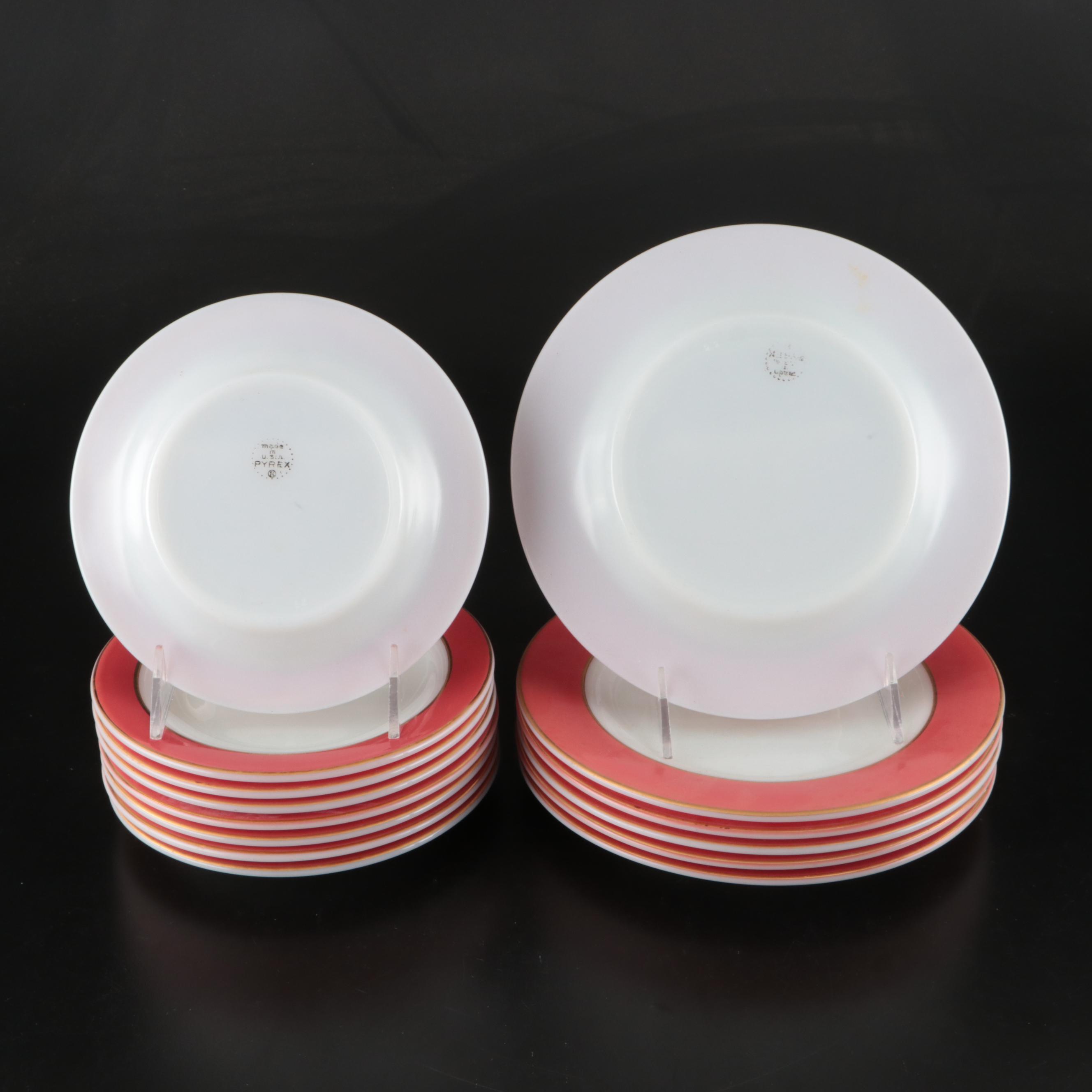 Pyrex "Flamingo Gold Trim" Borosilicate Glass Dinnerware, 1952-1956