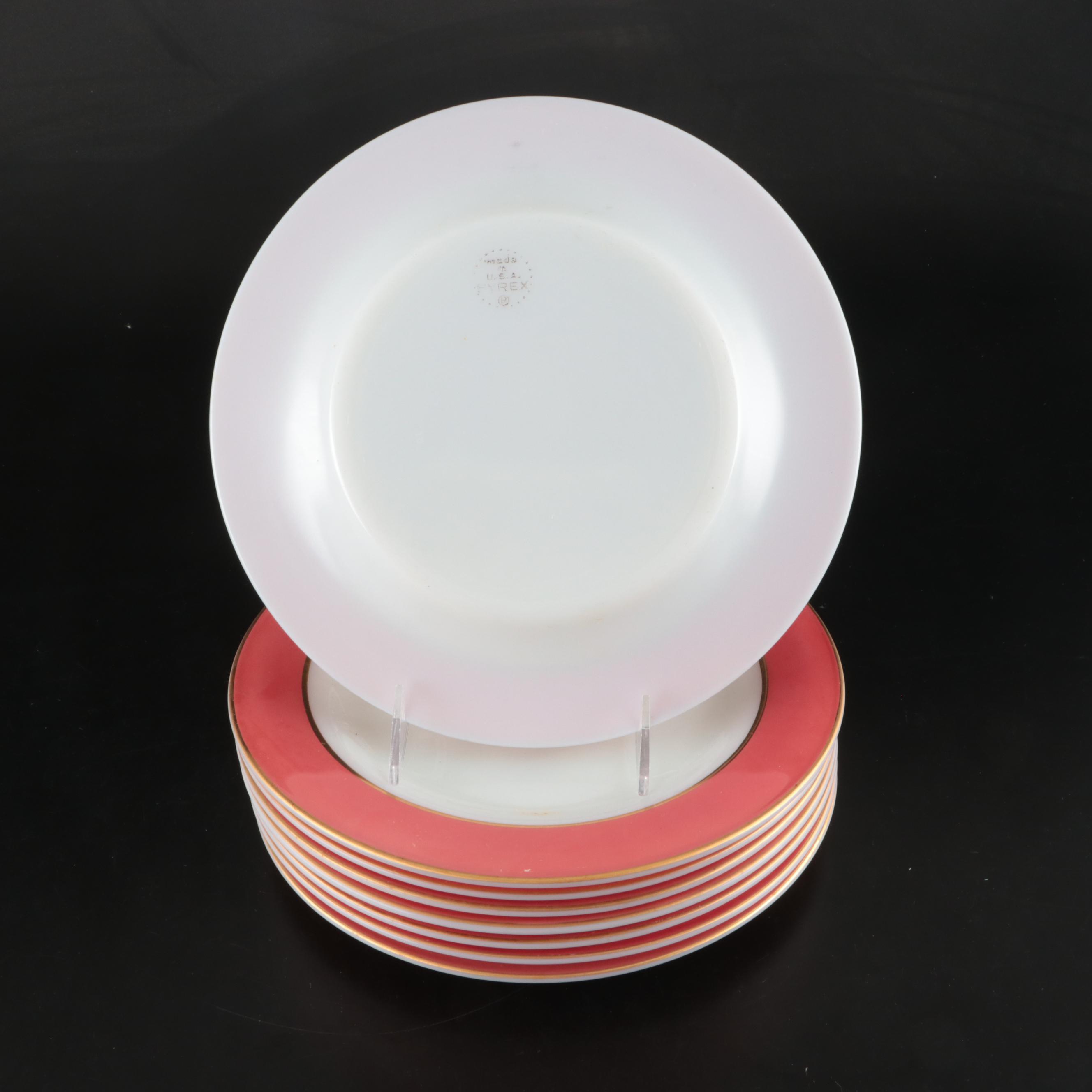 Pyrex "Flamingo Gold Trim" Borosilicate Glass Dinnerware, 1952-1956