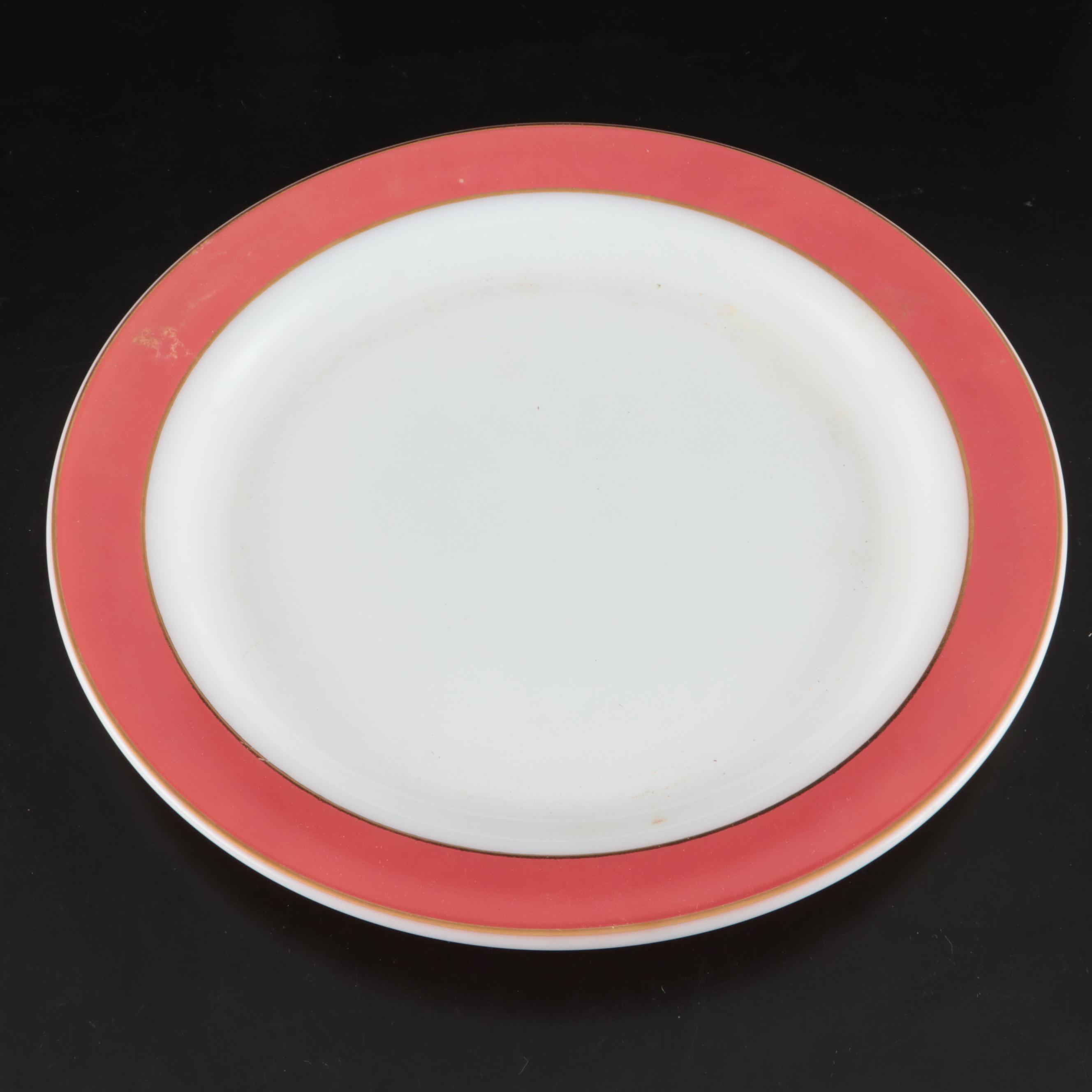 Pyrex "Flamingo Gold Trim" Borosilicate Glass Dinnerware, 1952-1956