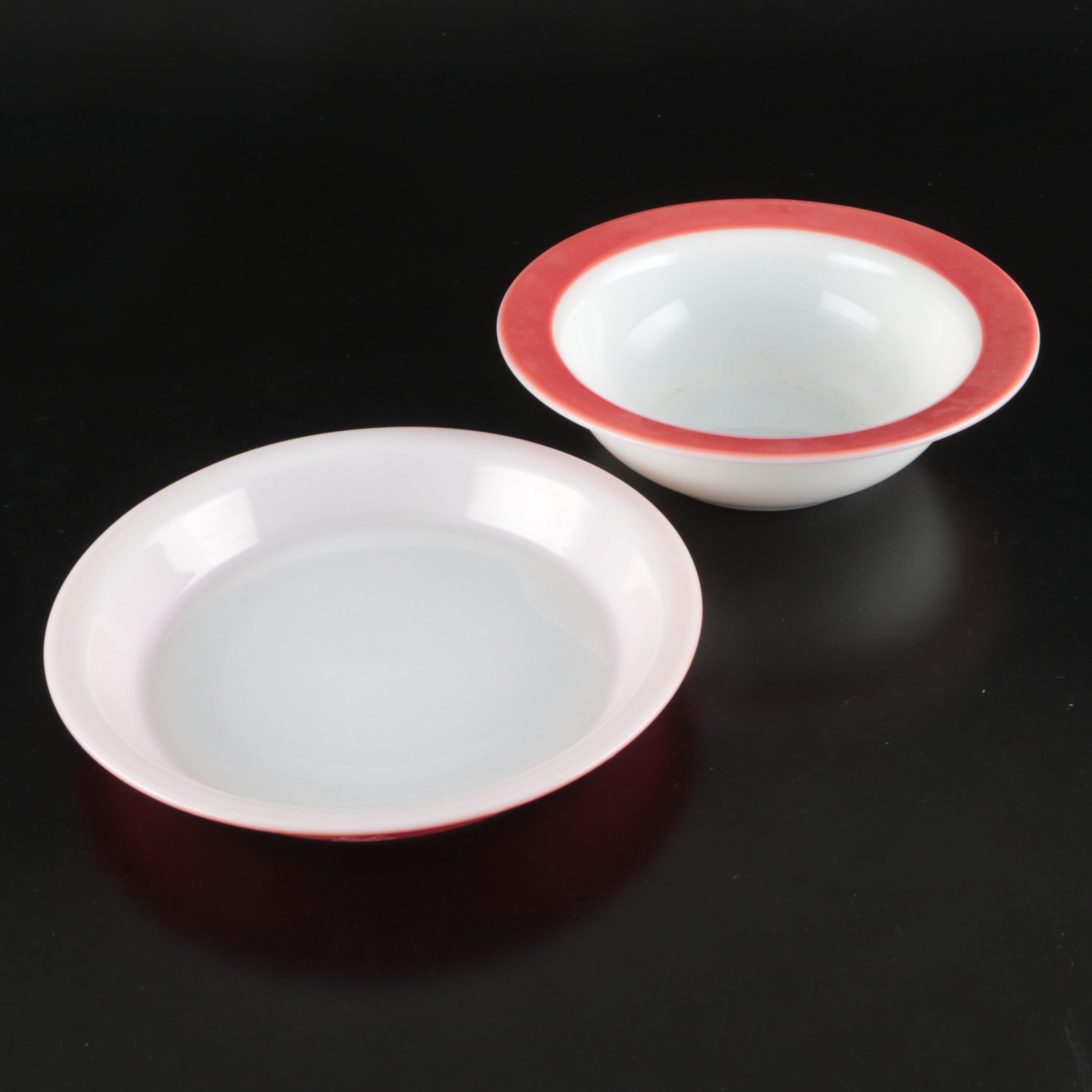 Pyrex "Flamingo Gold Trim" Borosilicate Glass Dinnerware, 1952-1956