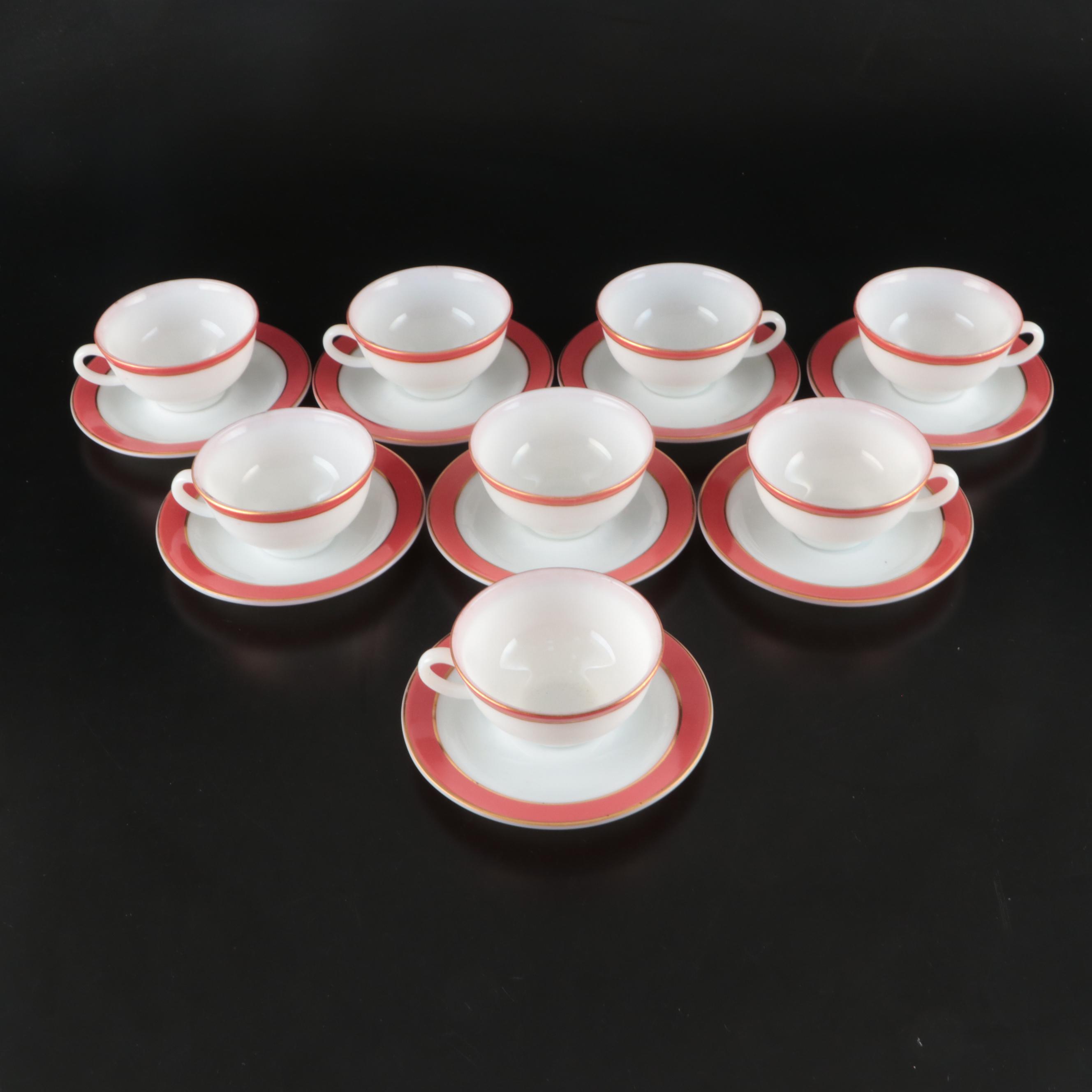 Pyrex "Flamingo Gold Trim" Borosilicate Glass Dinnerware, 1952-1956