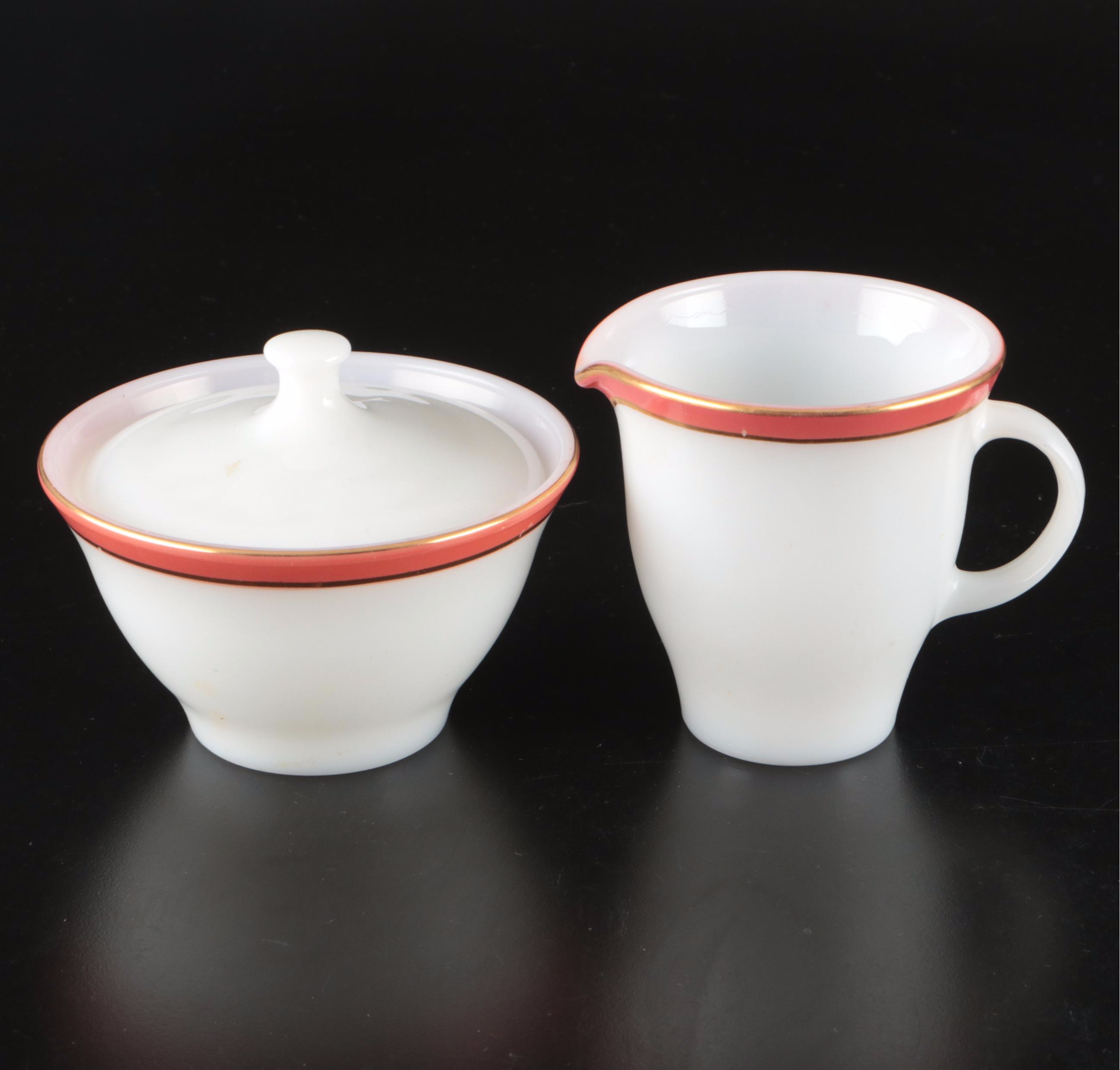 Pyrex "Flamingo Gold Trim" Borosilicate Glass Dinnerware, 1952-1956