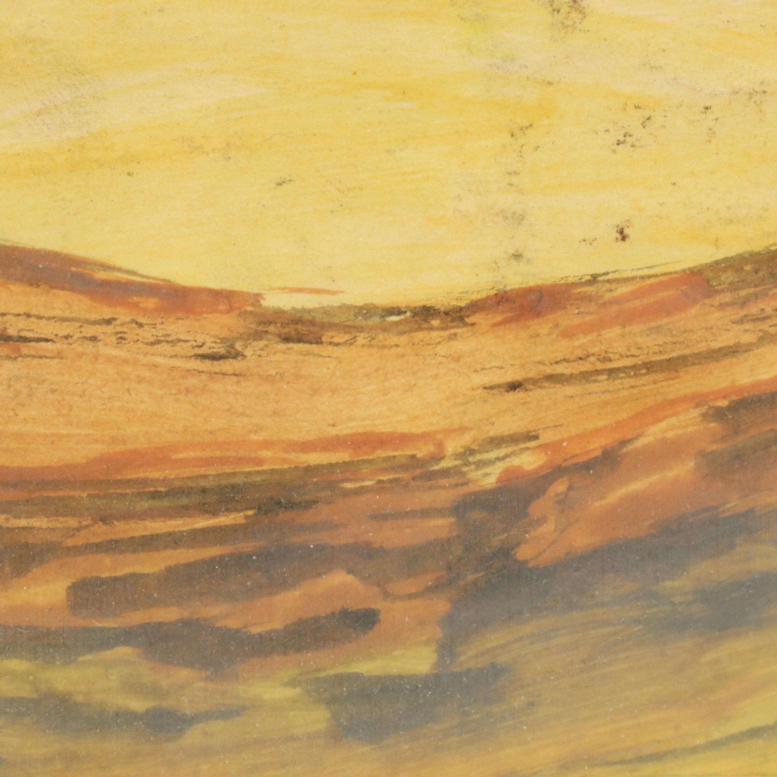 Folk Art Style Watercolor Painting of Livestock in Pasture