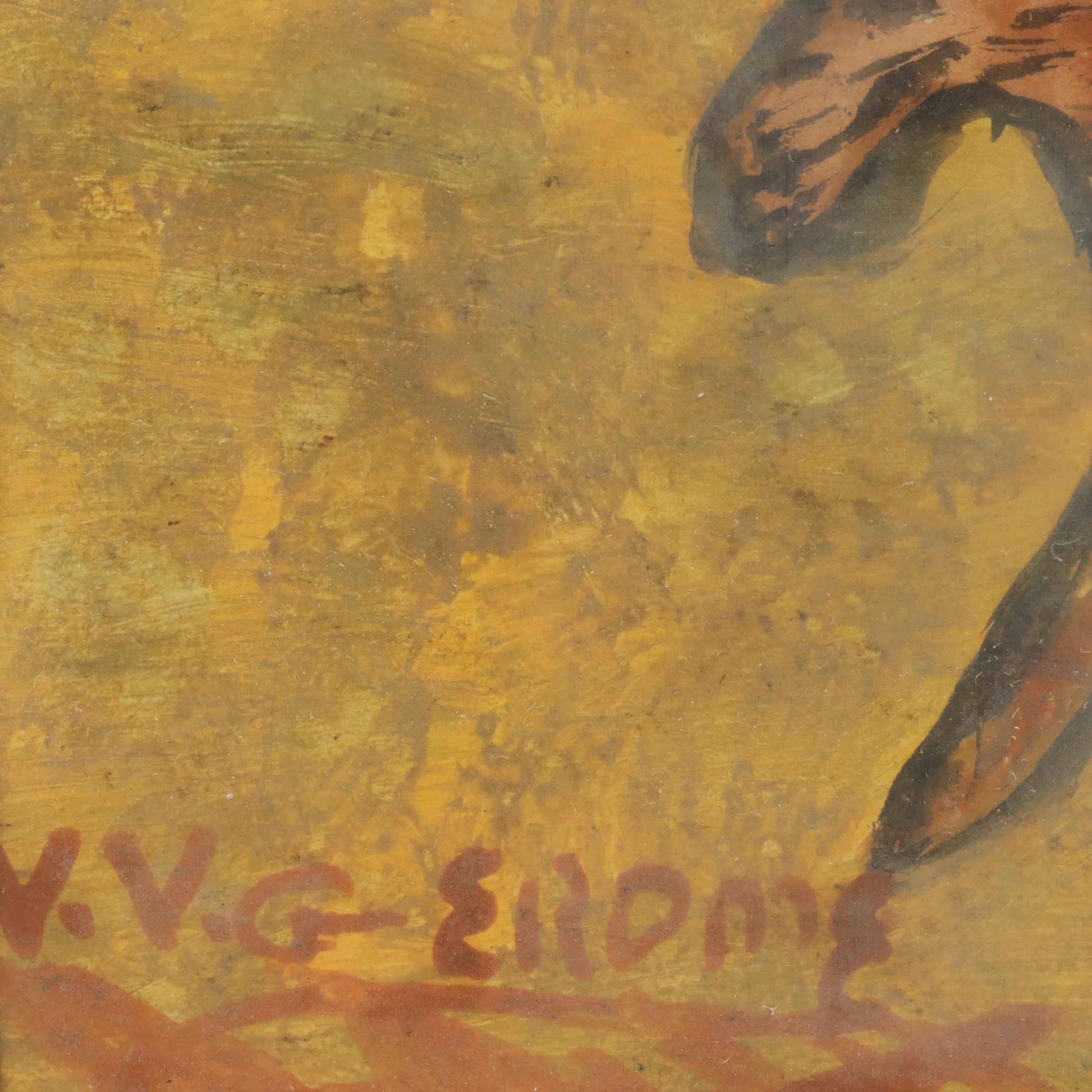 Folk Art Style Watercolor Painting of Livestock in Pasture