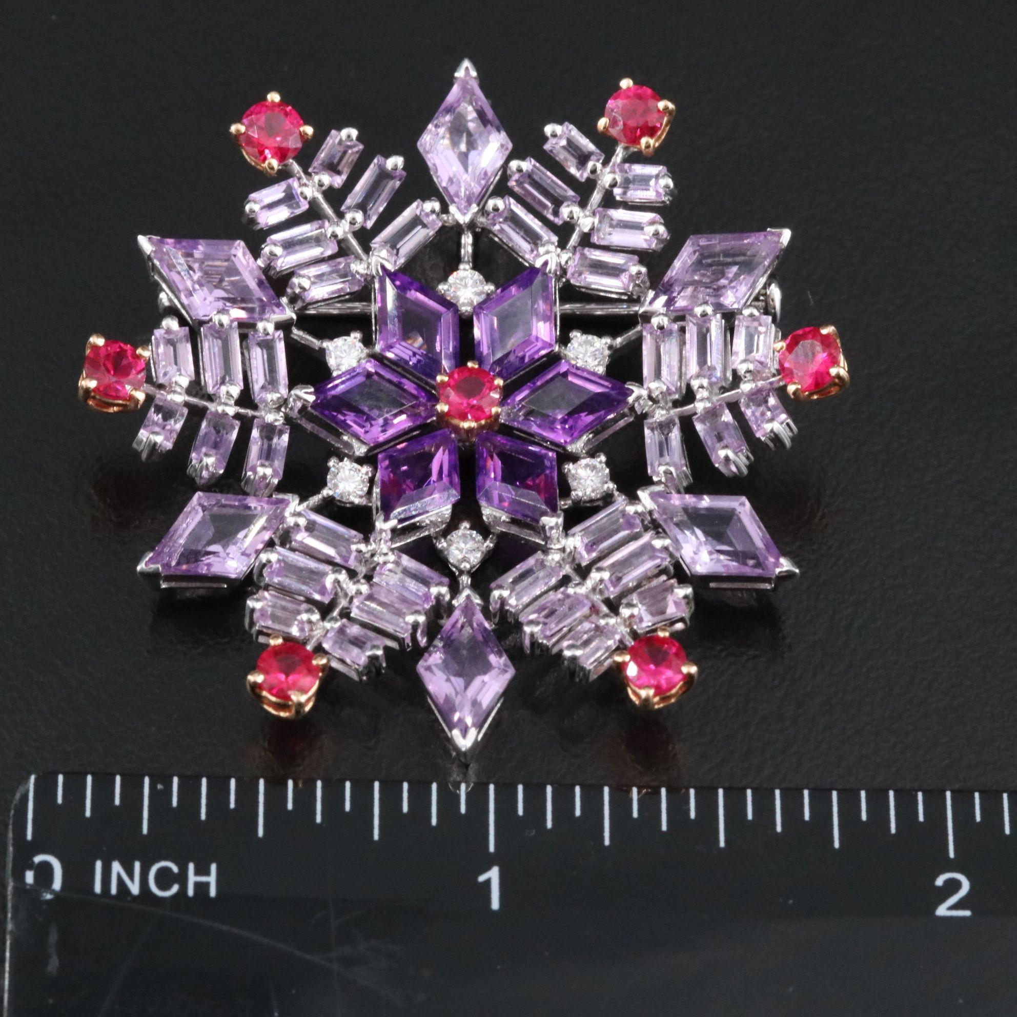 Hans Paul Buchwald 18K Amethyst, Ruby and Diamond Snowflake Converter Brooch