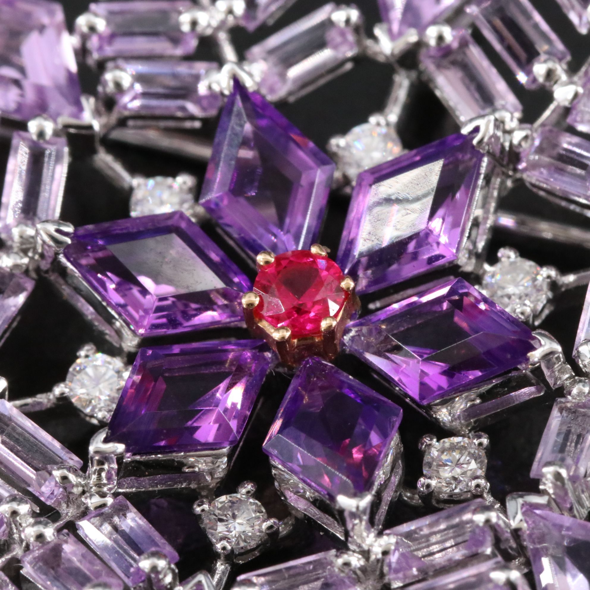 Hans Paul Buchwald 18K Amethyst, Ruby and Diamond Snowflake Converter Brooch