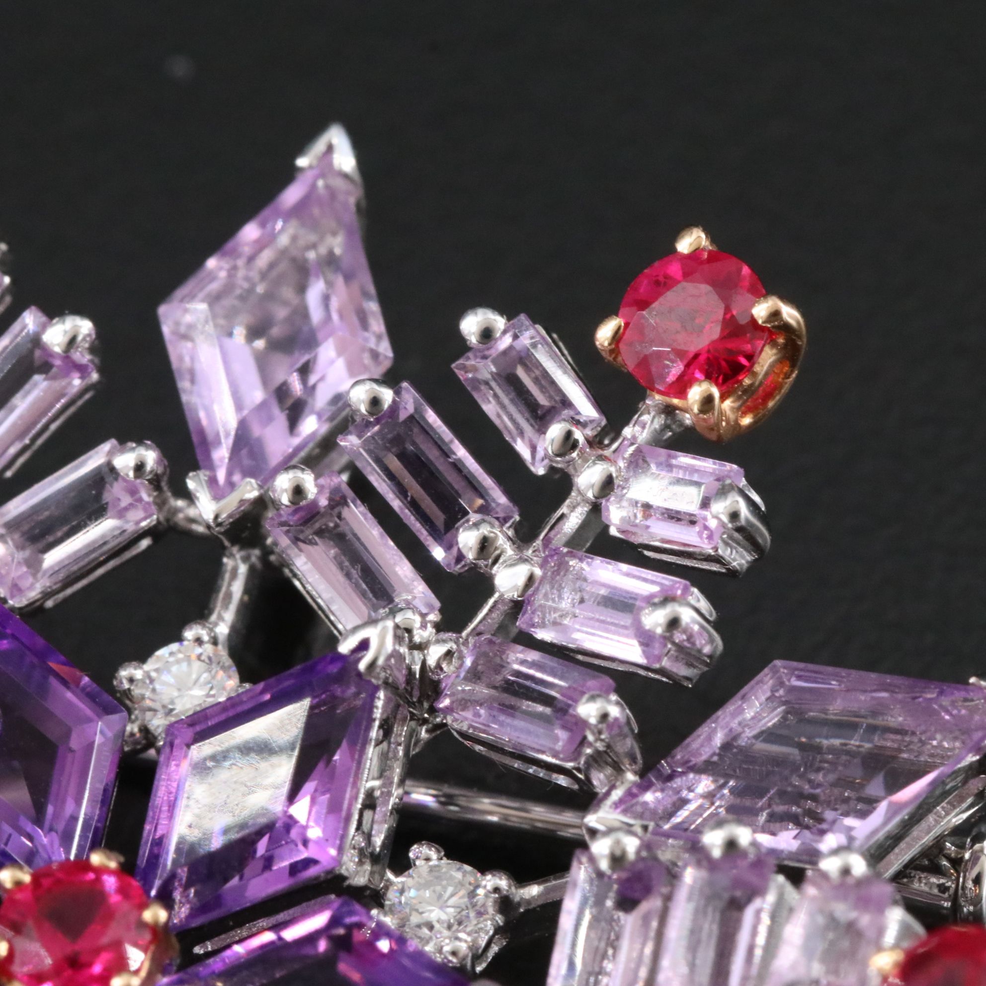 Hans Paul Buchwald 18K Amethyst, Ruby and Diamond Snowflake Converter Brooch