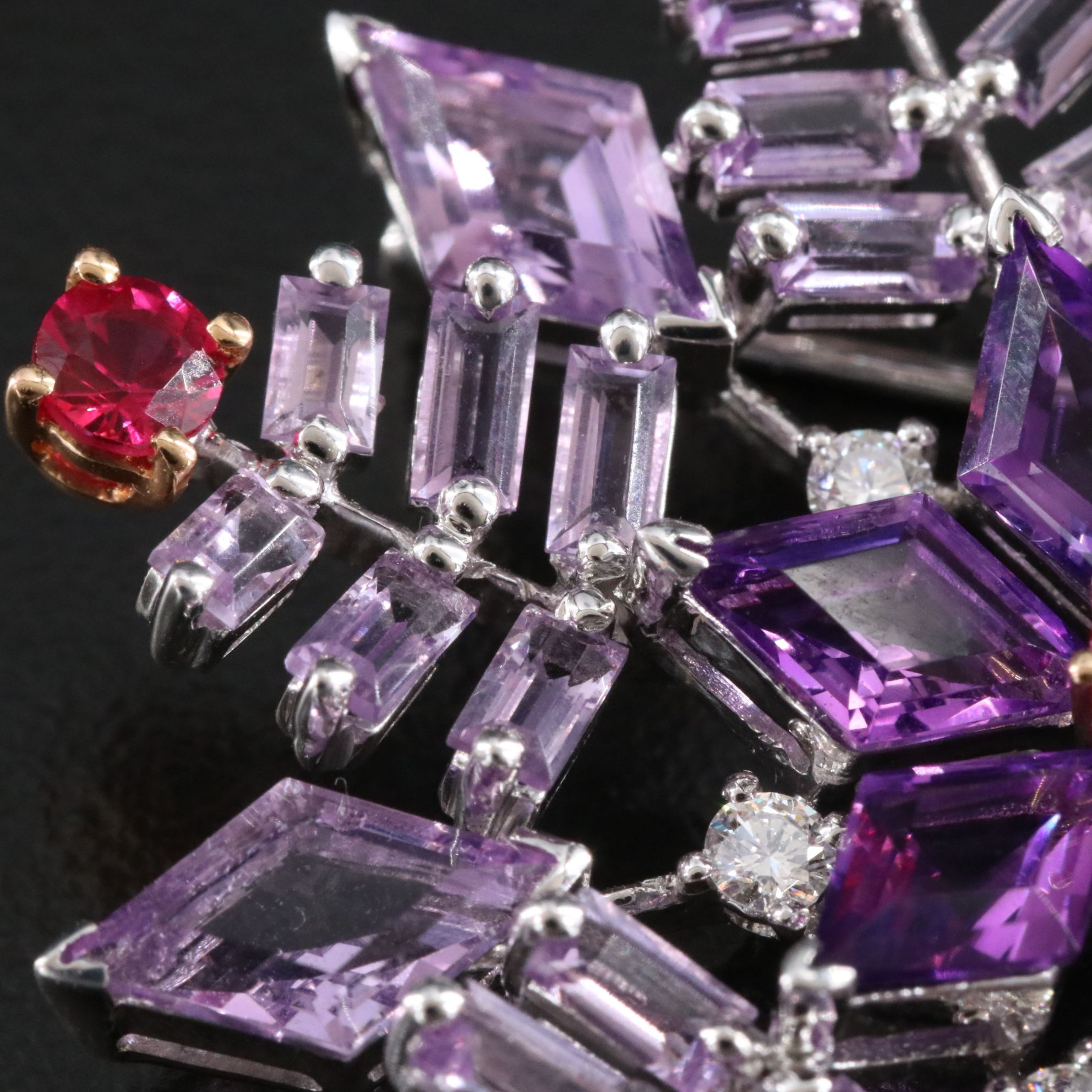 Hans Paul Buchwald 18K Amethyst, Ruby and Diamond Snowflake Converter Brooch