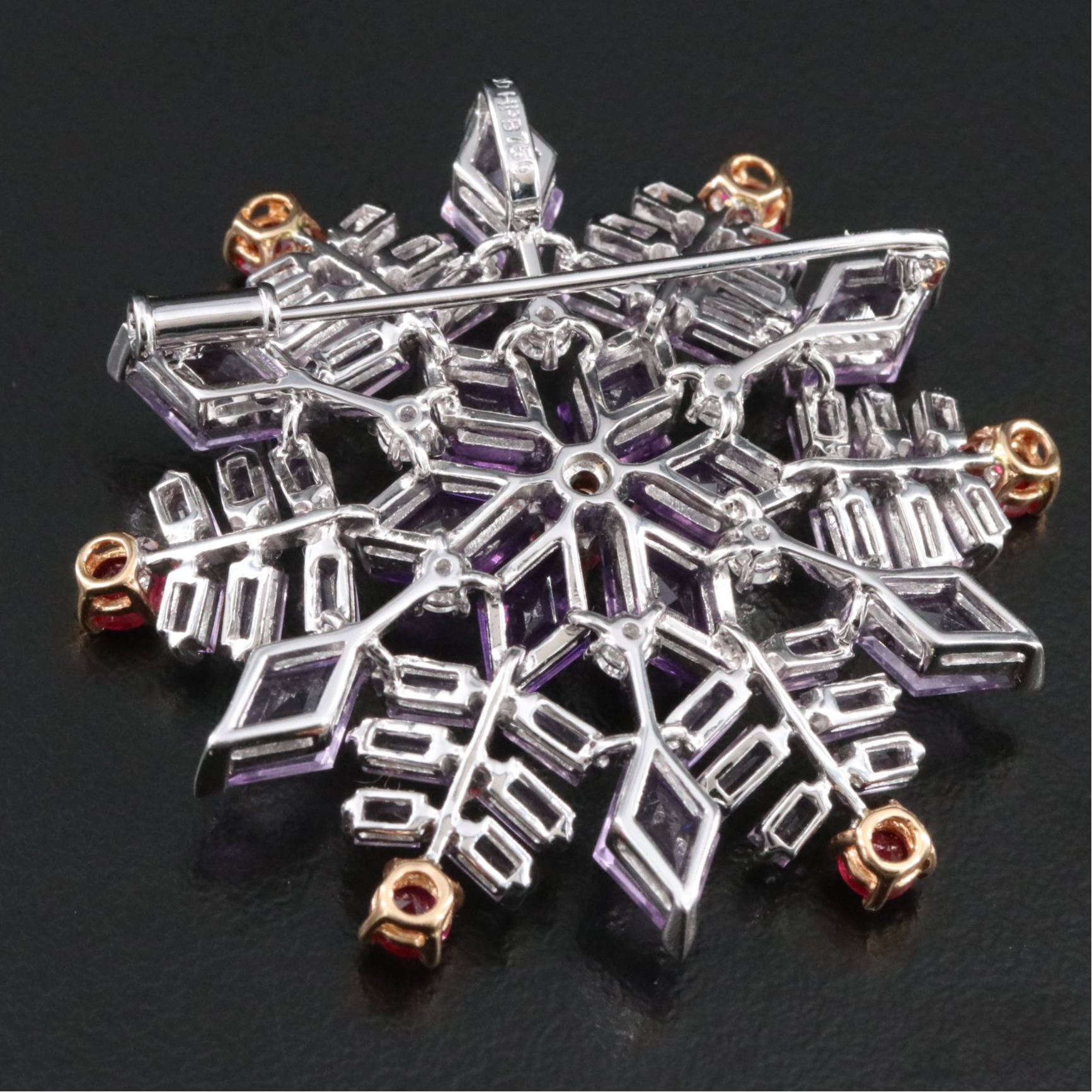 Hans Paul Buchwald 18K Amethyst, Ruby and Diamond Snowflake Converter Brooch